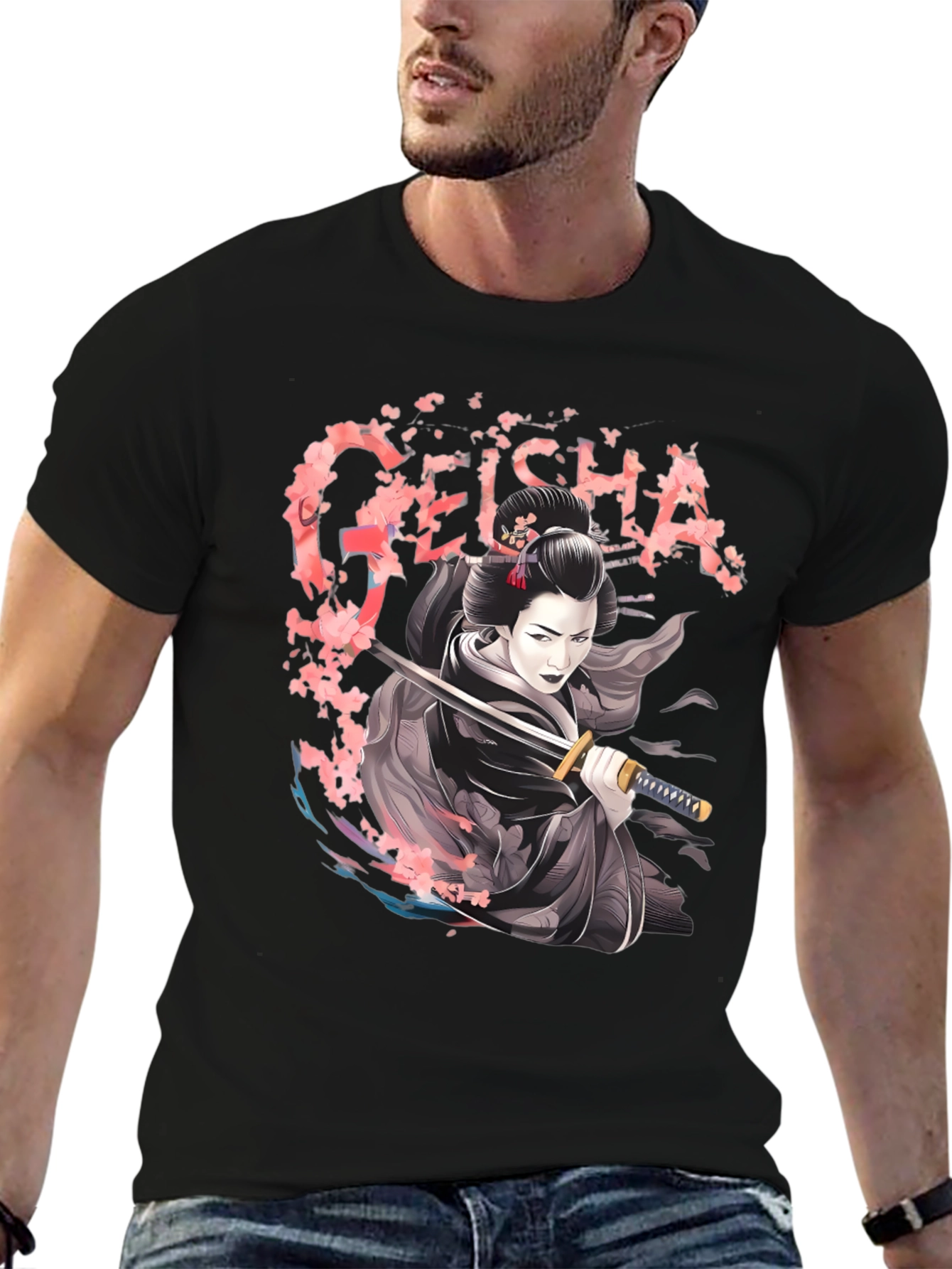 Geisha Katana Graphic T-Shirt - Unique Japanese Art Tee