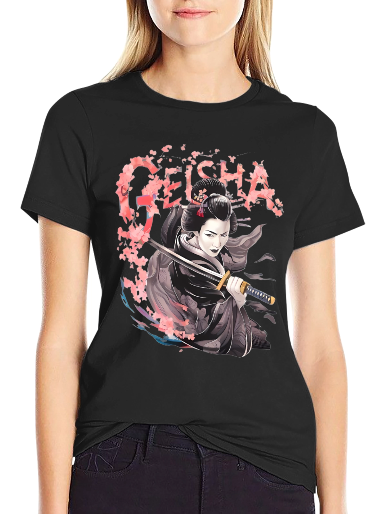 Geisha Katana Graphic T-Shirt - Unique Japanese Art Tee