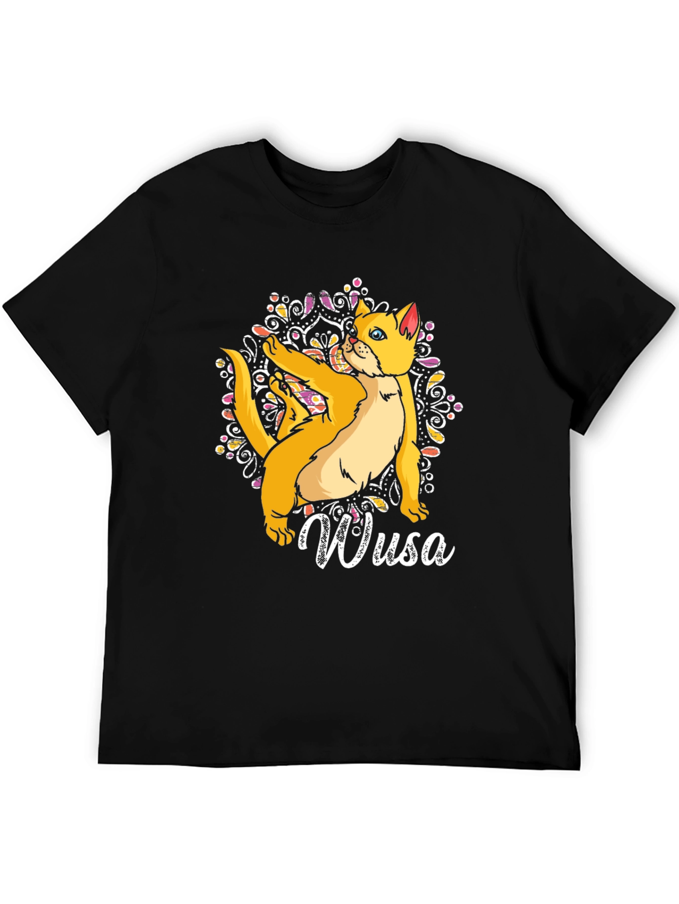 Wusa Cat Mandala Black T-Shirt