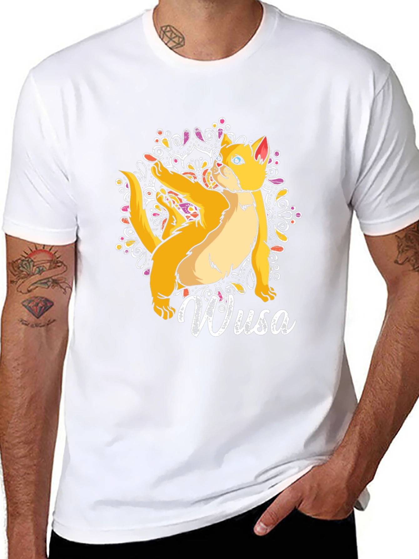 Wusa Cat Mandala Black T-Shirt