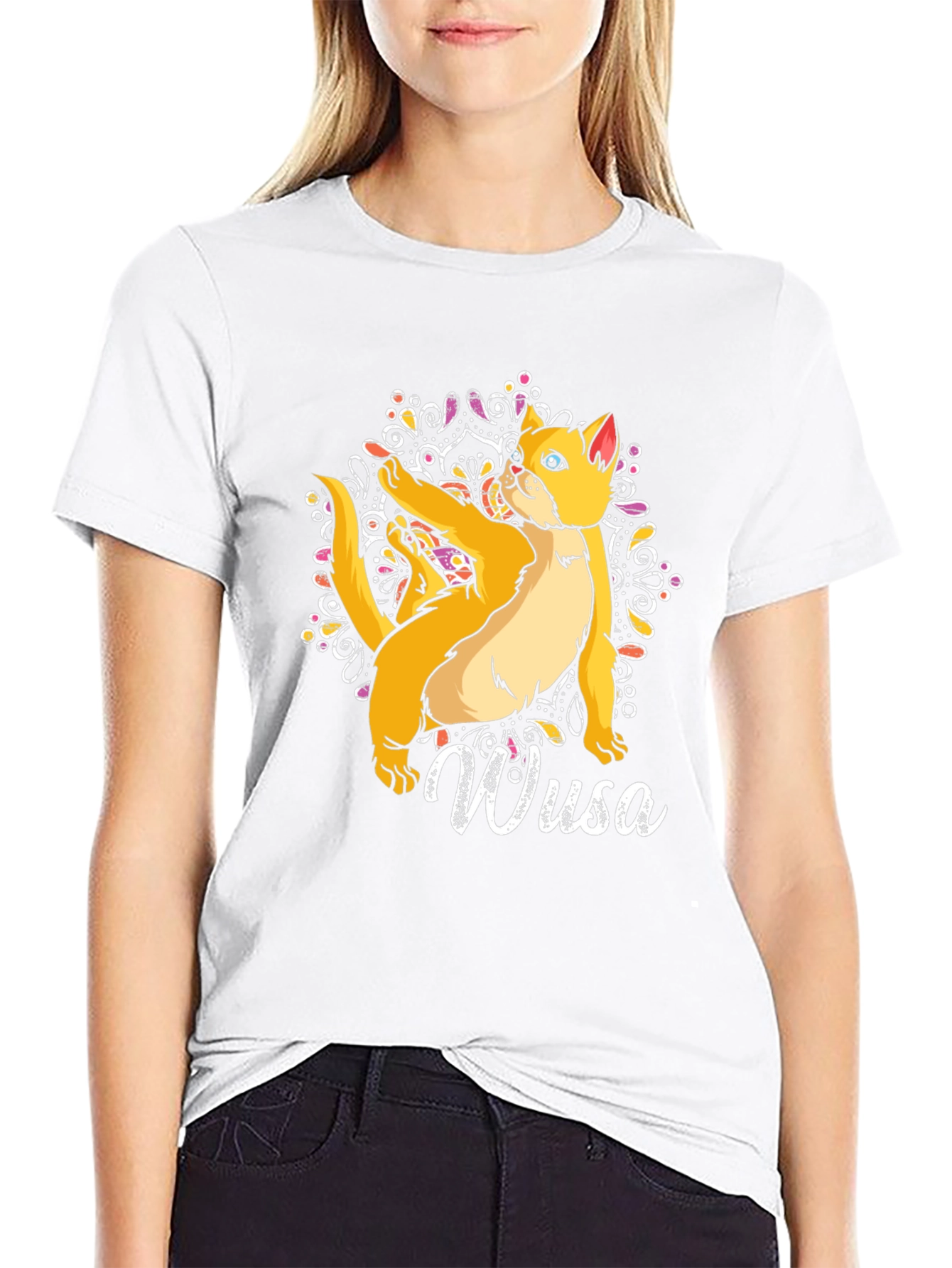 Wusa Cat Mandala Black T-Shirt