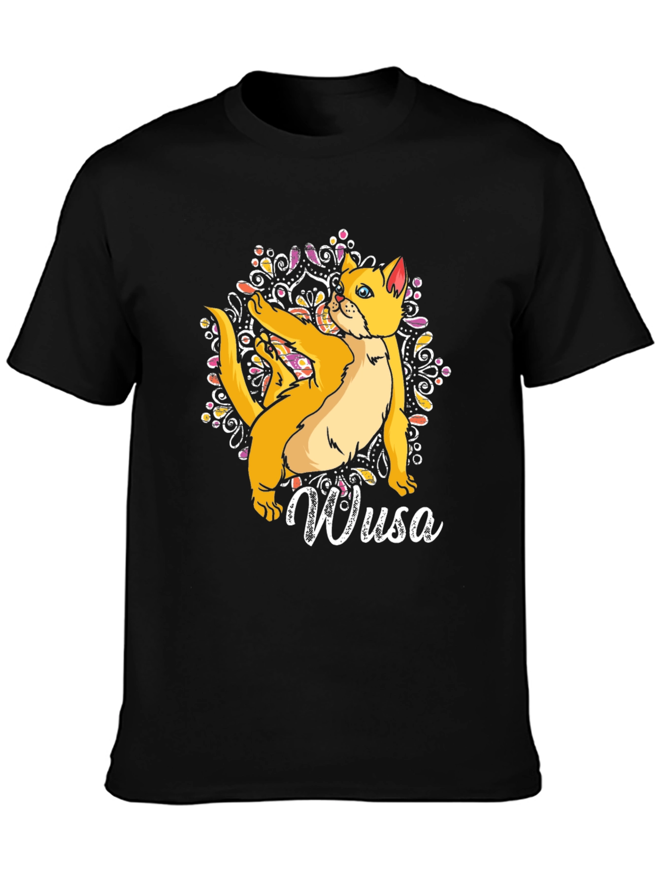 Wusa Cat Mandala Black T-Shirt