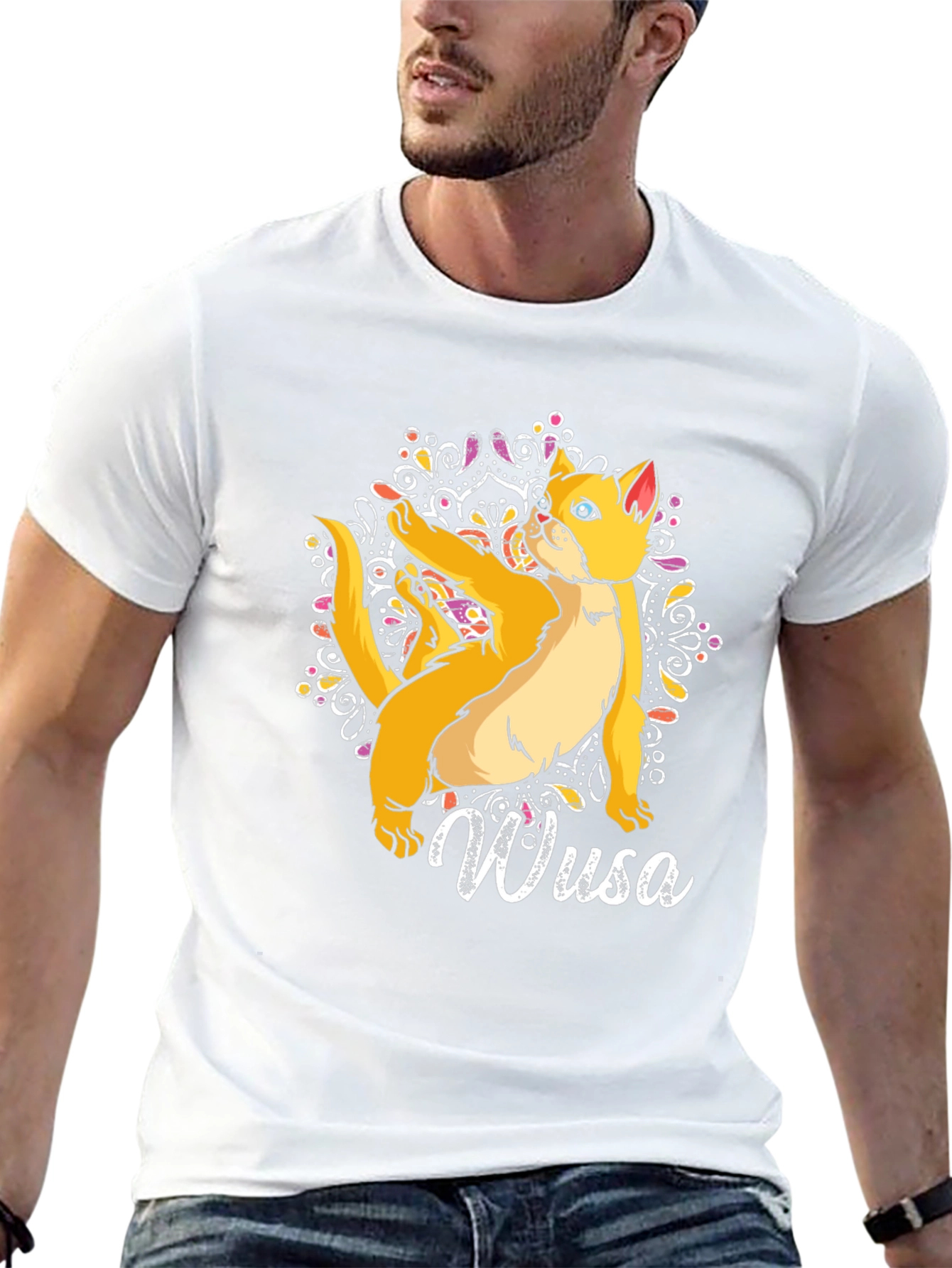 Wusa Cat Mandala Black T-Shirt