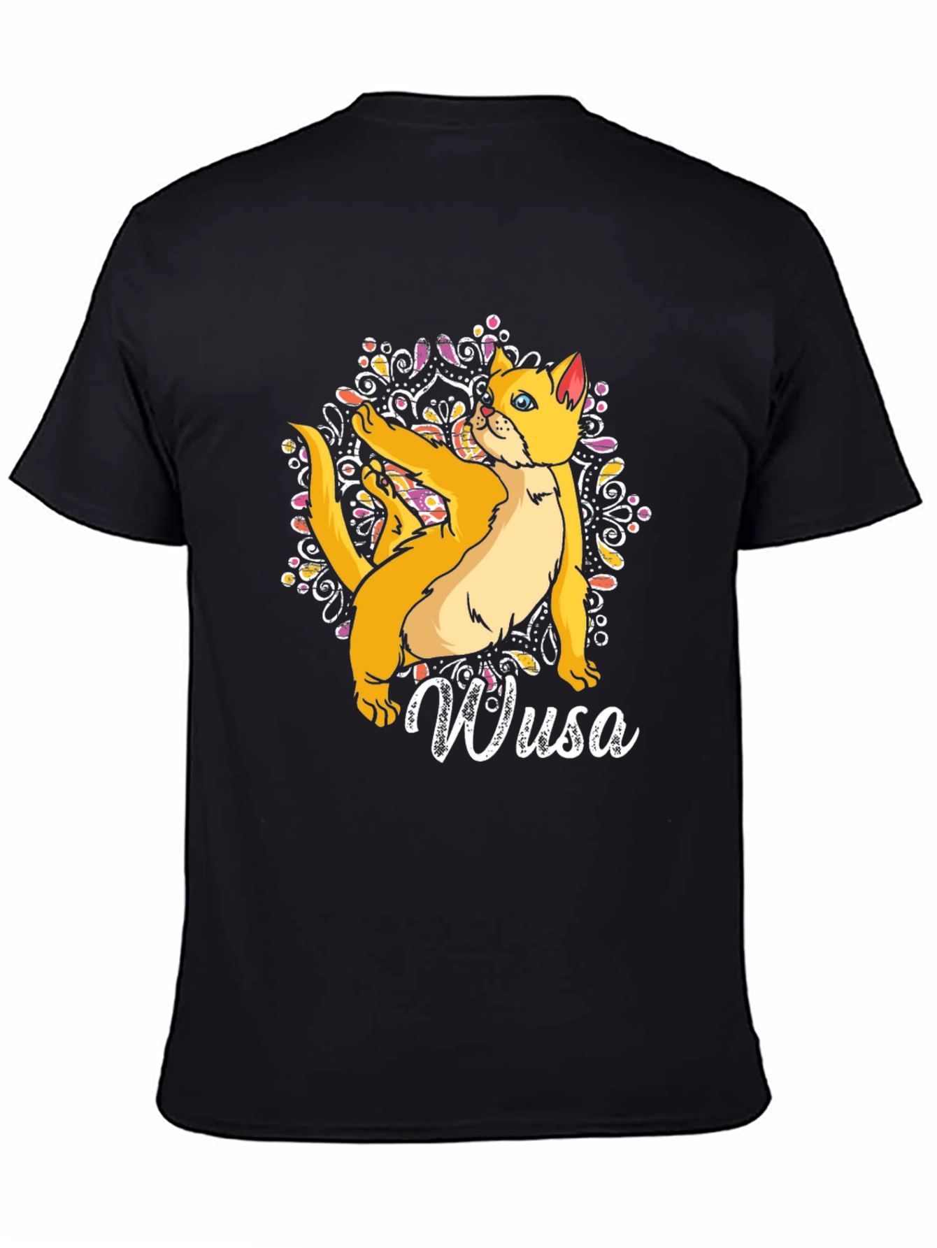 Wusa Cat Mandala Black T-Shirt