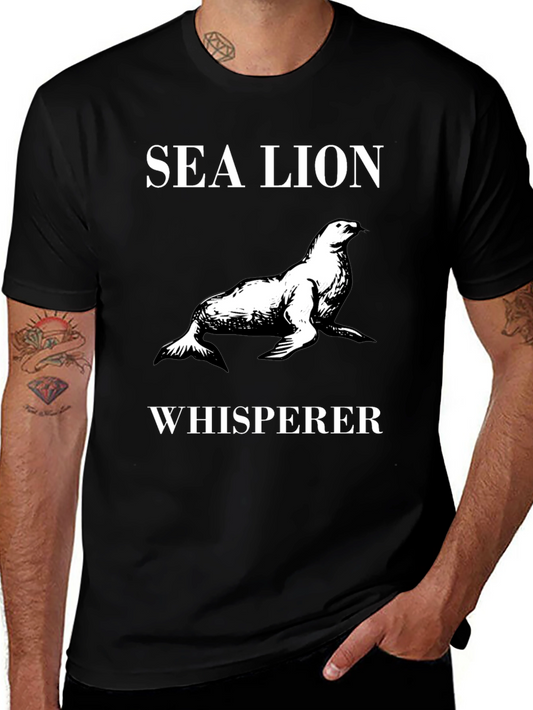 Sea Lion Whisperer Graphic Tee - Black Cotton T-Shirt