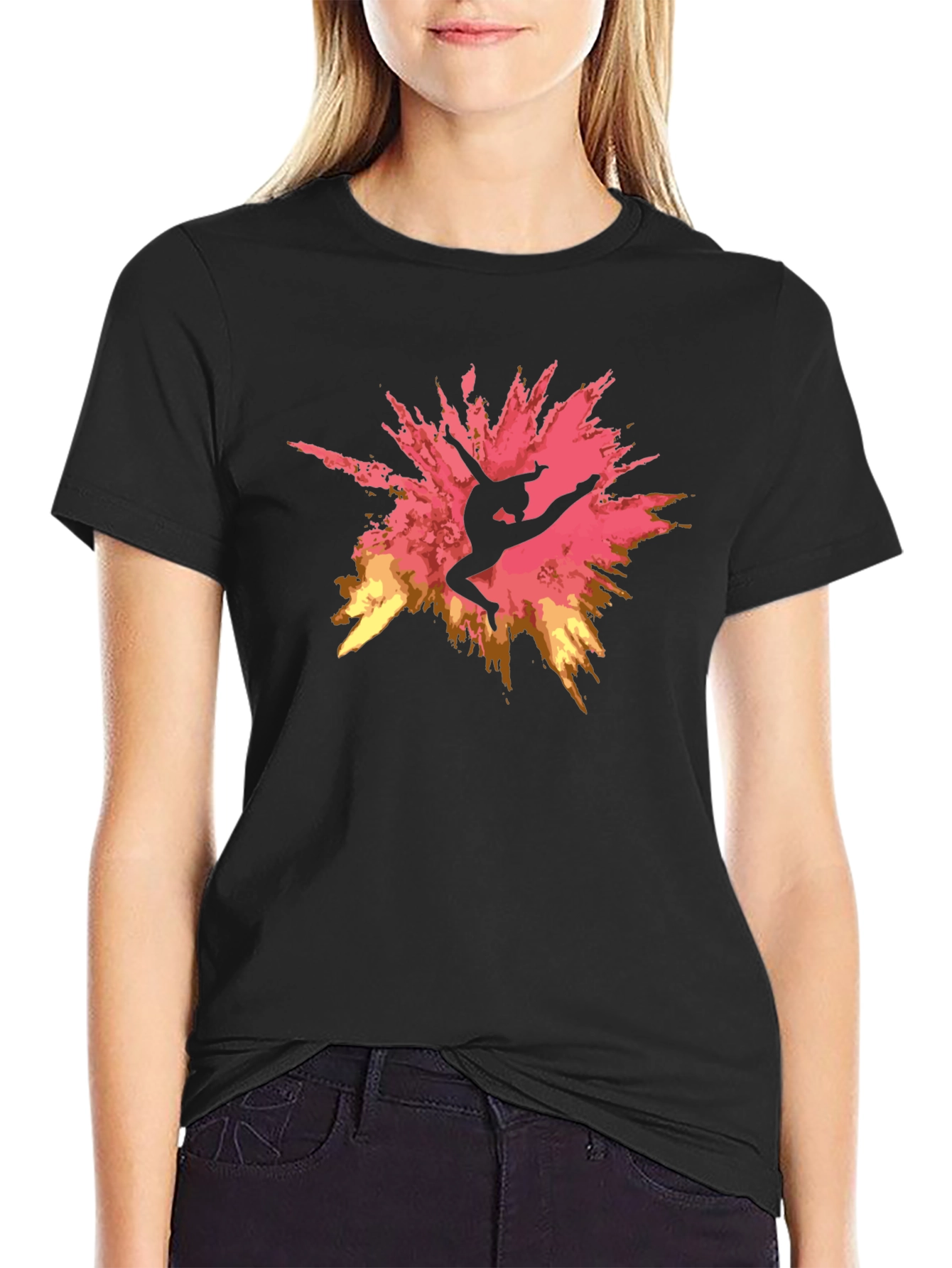 Gymnast Silhouette Graphic Black T-Shirt