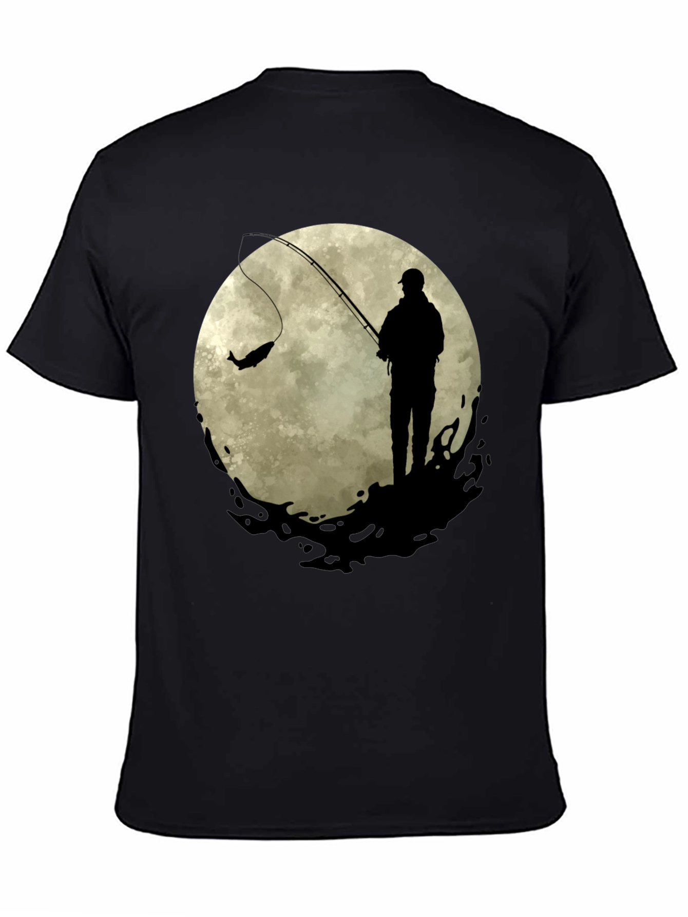 Fisherman Moon Graphic Tee - Black Cotton Blend