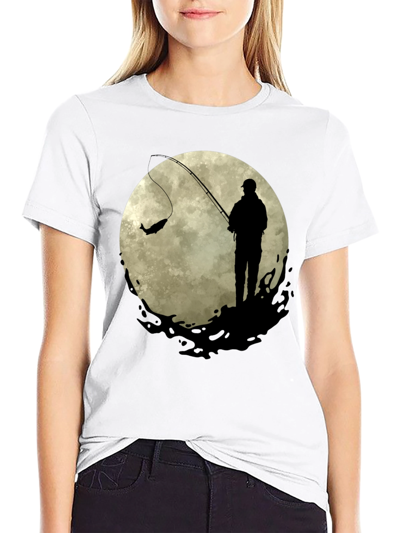 Fisherman Moon Graphic Tee - Black Cotton Blend