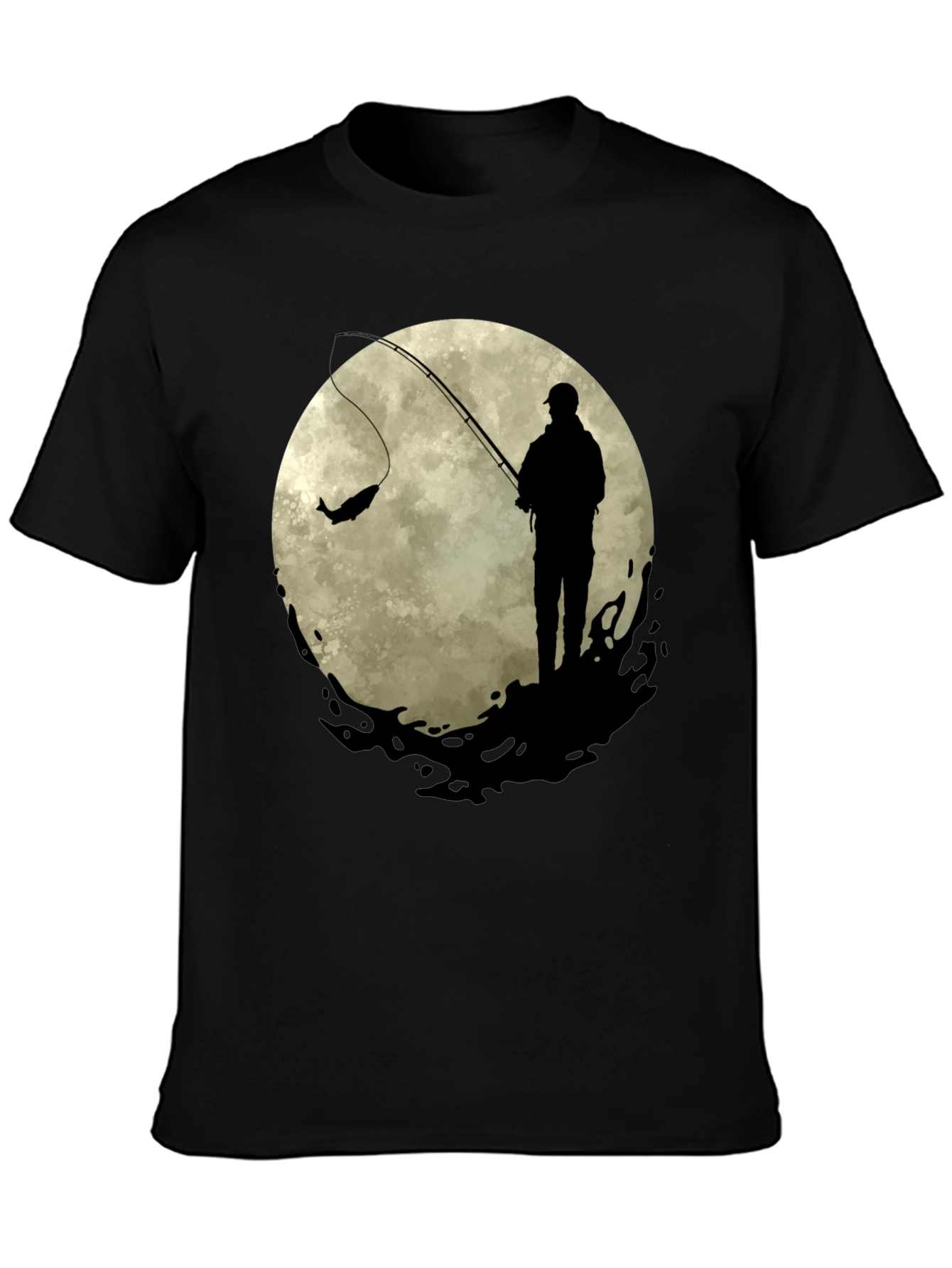 Fisherman Moon Graphic Tee - Black Cotton Blend