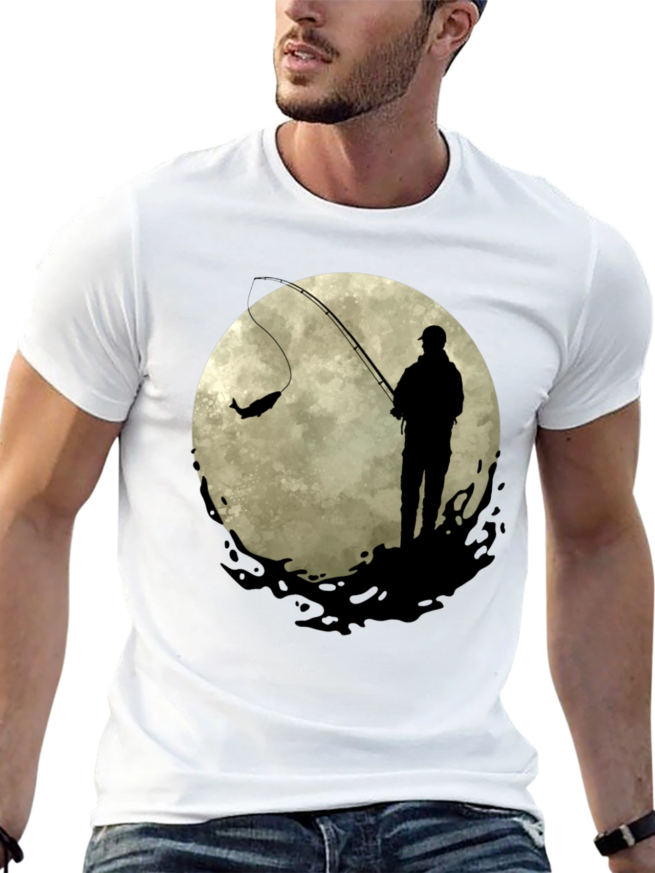 Fisherman Moon Graphic Tee - Black Cotton Blend