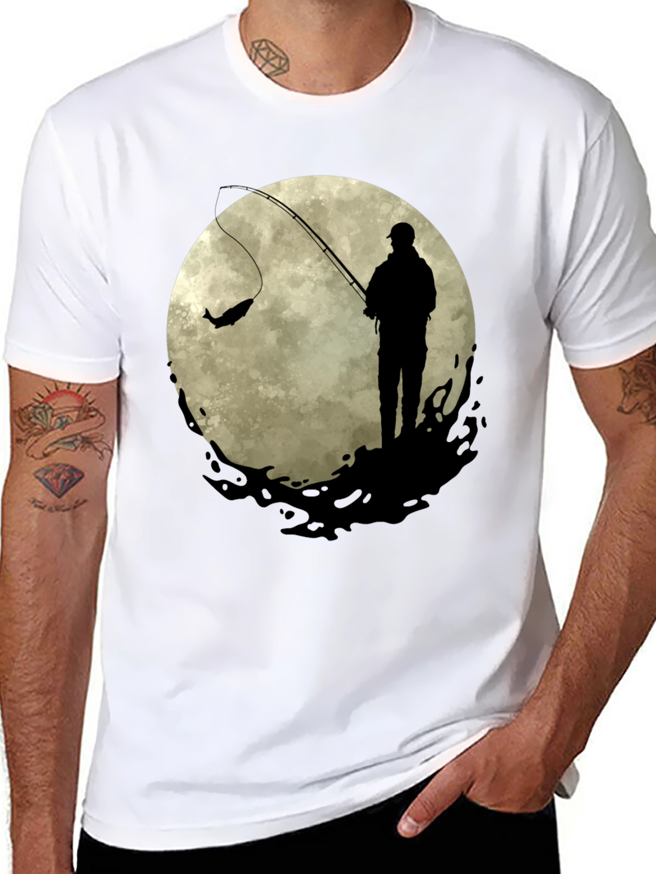 Fisherman Moon Graphic Tee - Black Cotton Blend