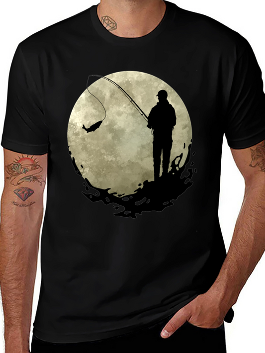 Fisherman Moon Graphic Tee - Black Cotton Blend