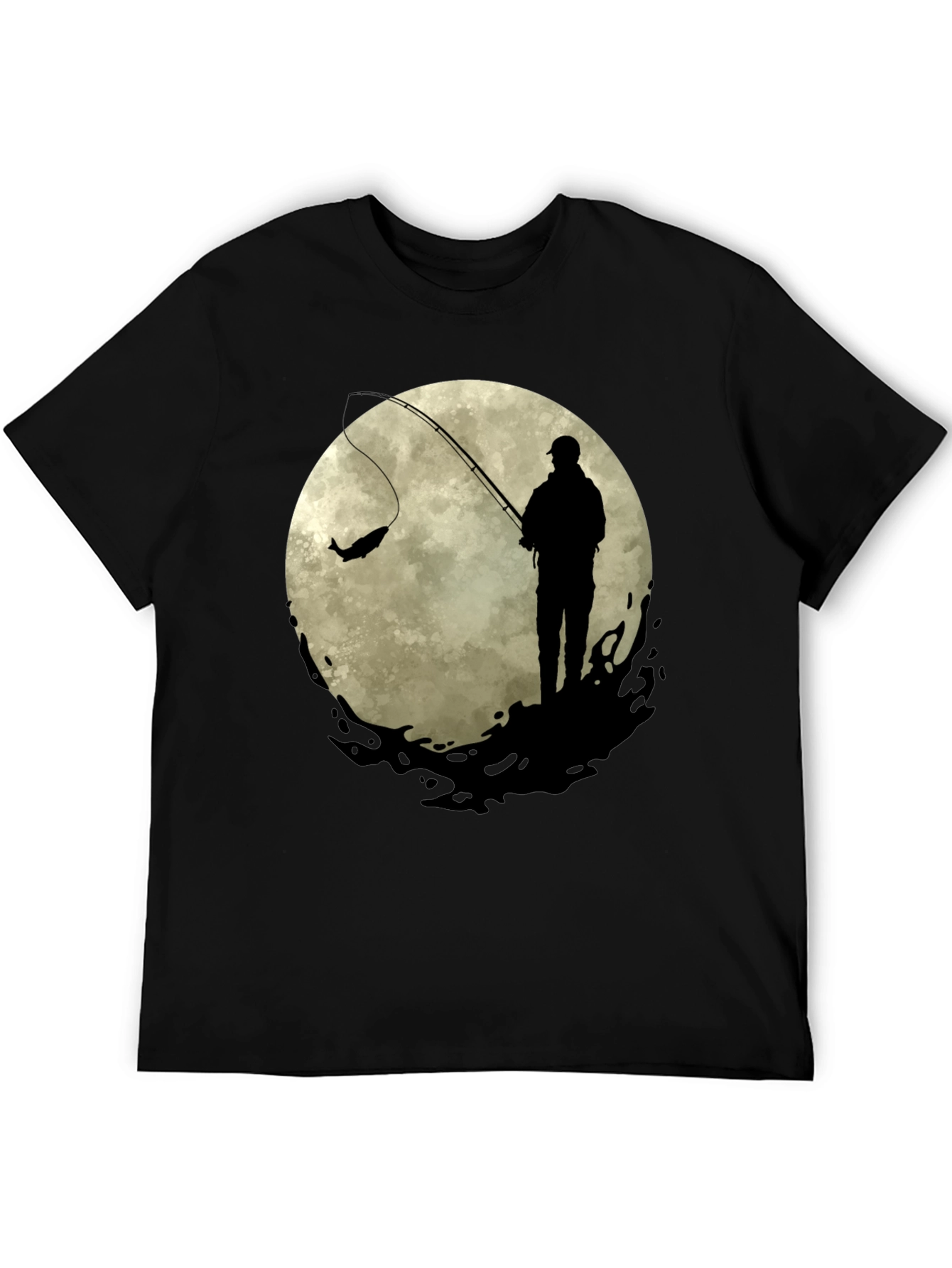 Fisherman Moon Graphic Tee - Black Cotton Blend
