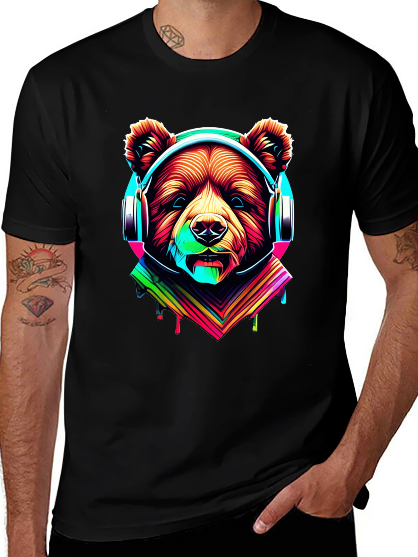 Neon Bear Headphones Graphic Tee