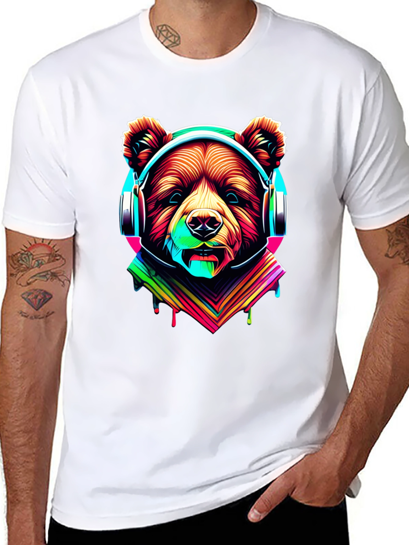 Neon Bear Headphones Graphic Tee