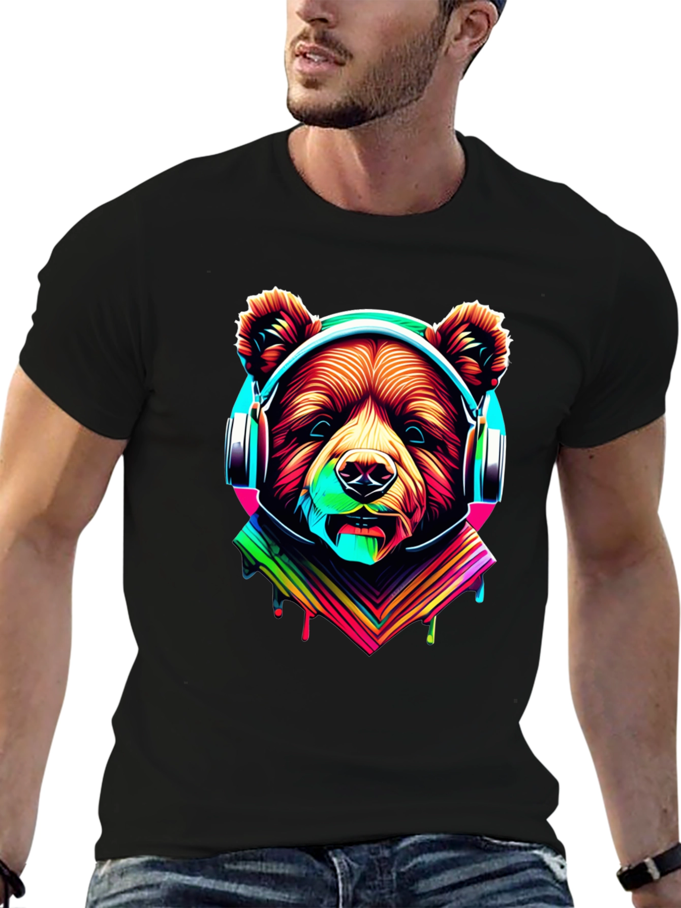 Neon Bear Headphones Graphic Tee