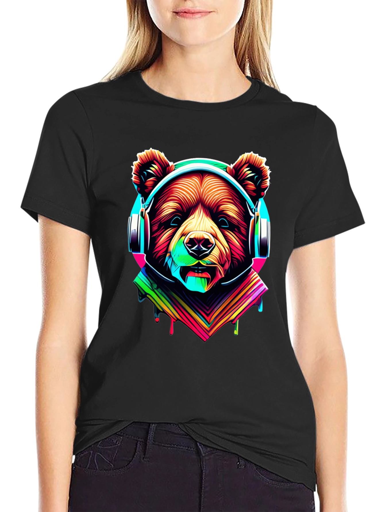 Neon Bear Headphones Graphic Tee