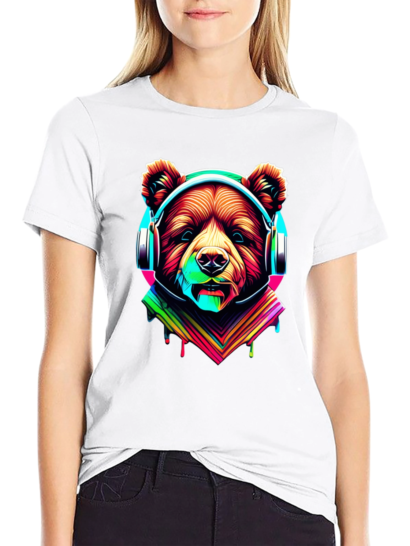 Neon Bear Headphones Graphic Tee