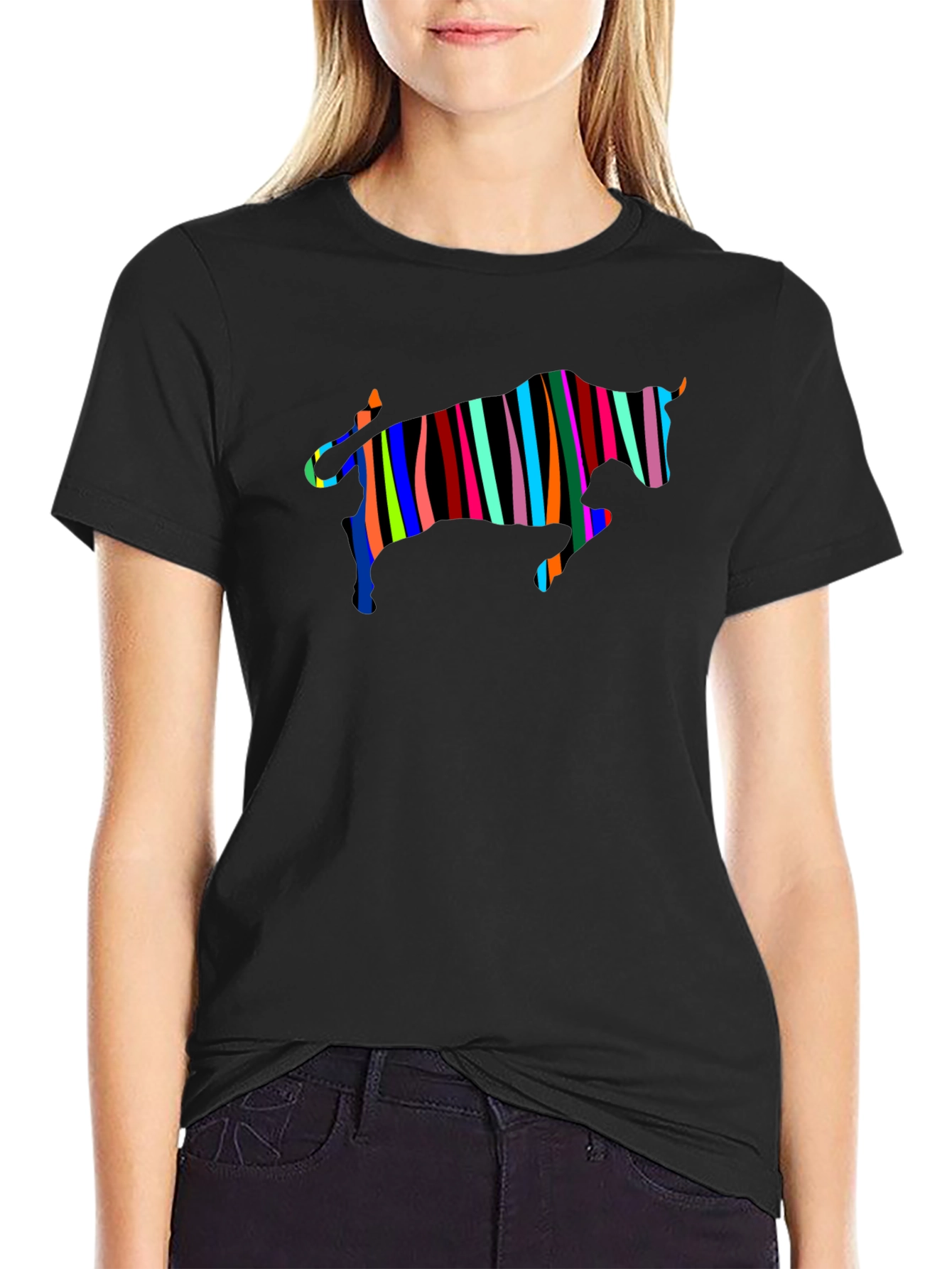 Striped Bull Graphic Black Tee