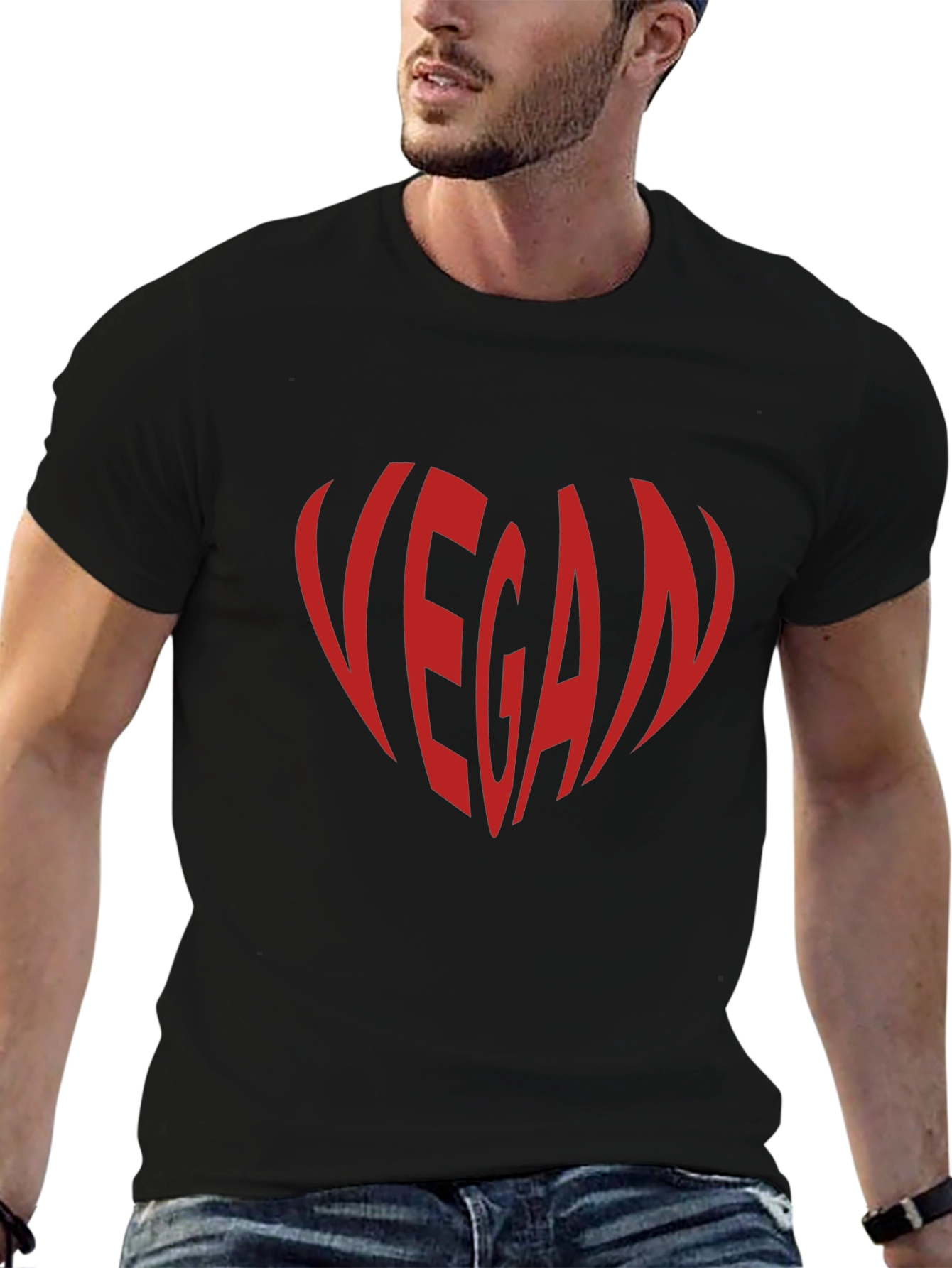 Vegan Heart Graphic Tee - Black Cotton T-Shirt