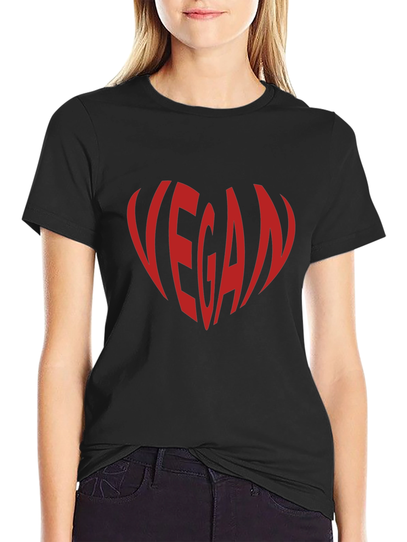 Vegan Heart Graphic Tee - Black Cotton T-Shirt