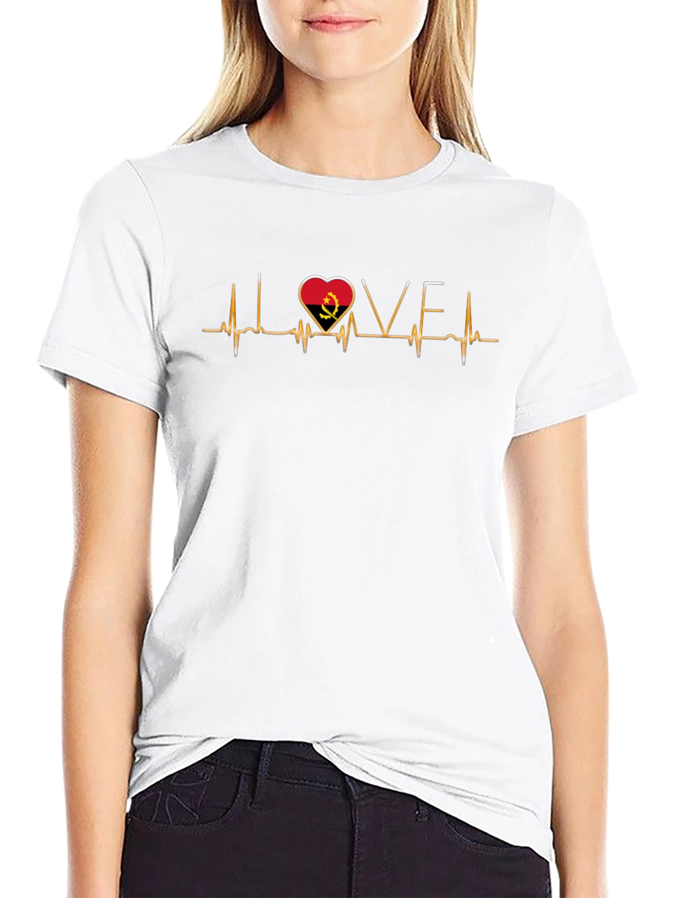 Angola Heartbeat Love T-Shirt - Black
