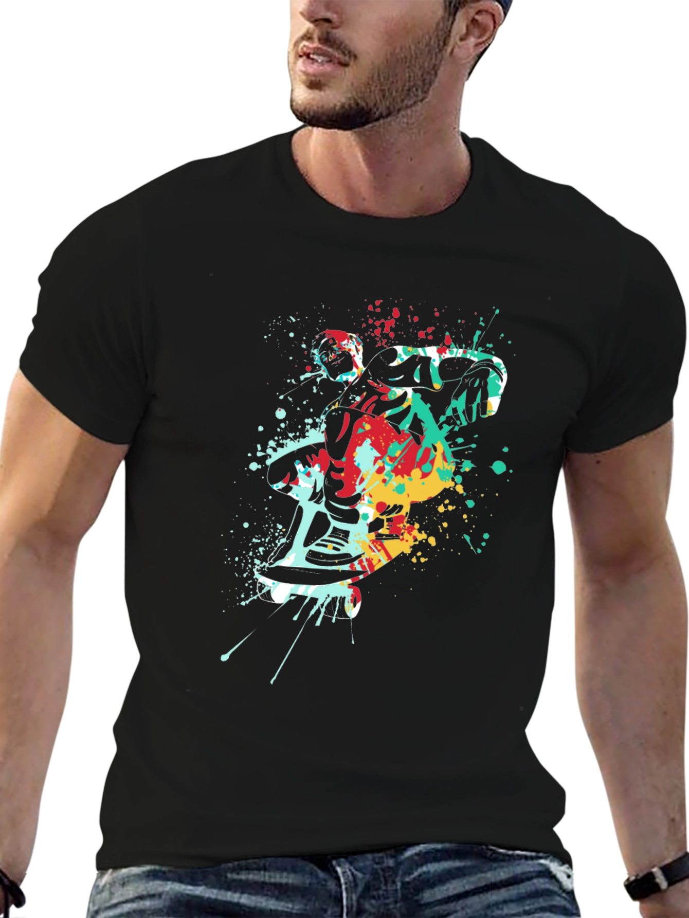 Abstract Skateboarder Graphic T-Shirt