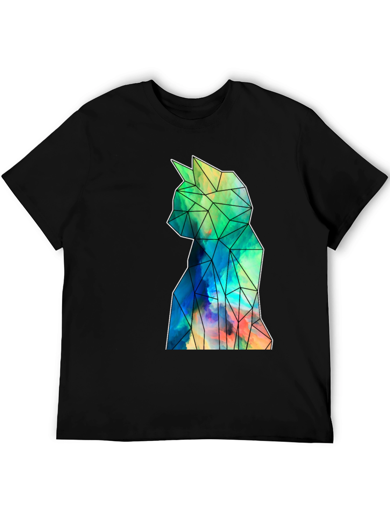 Geometric Cat Art Black T-Shirt - Stylish Mens Tee