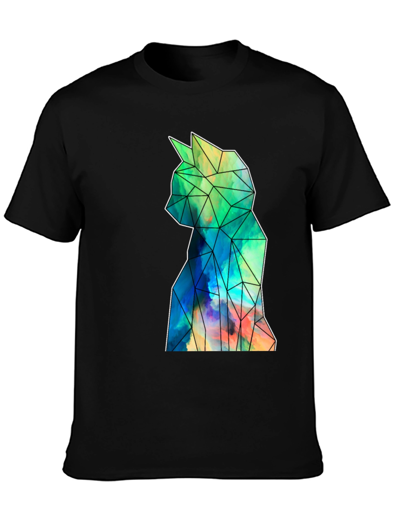 Geometric Cat Art Black T-Shirt - Stylish Mens Tee