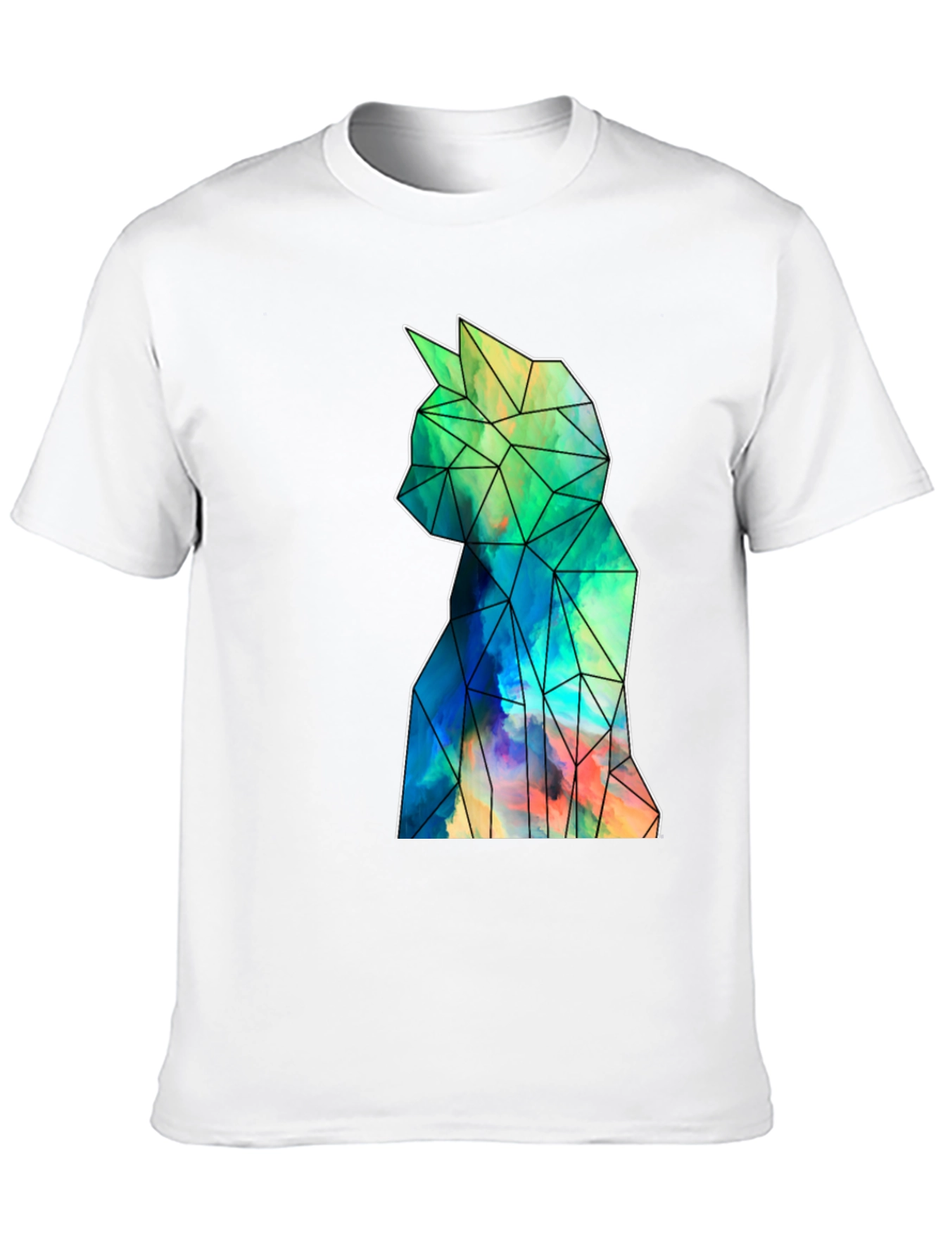 Geometric Cat Art Black T-Shirt - Stylish Mens Tee