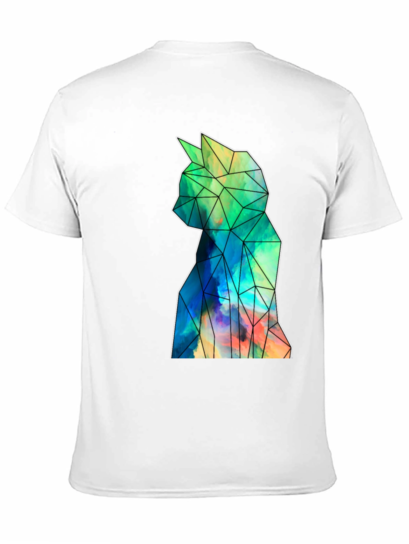 Geometric Cat Art Black T-Shirt - Stylish Mens Tee