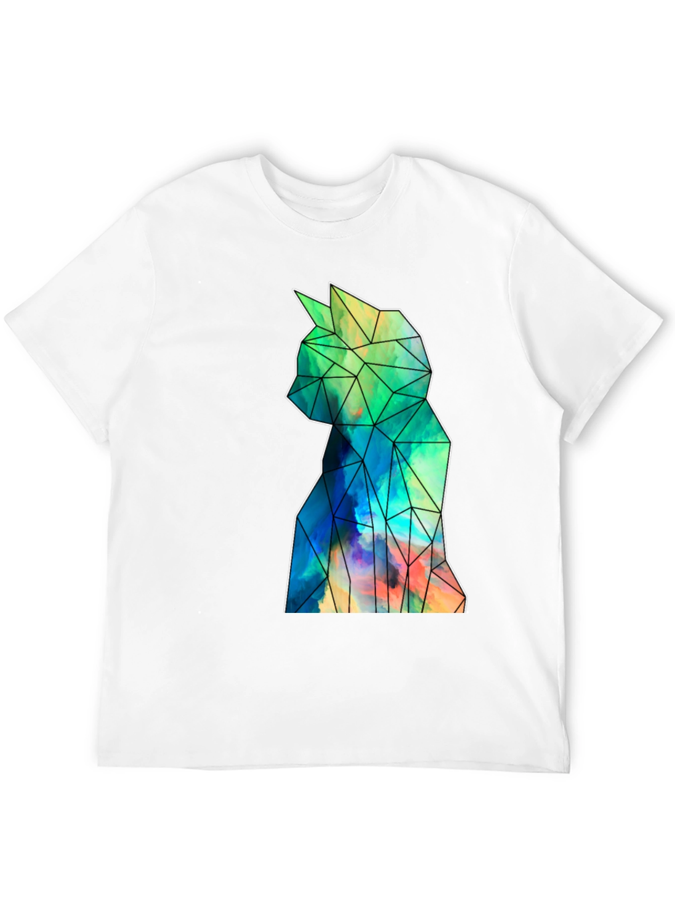 Geometric Cat Art Black T-Shirt - Stylish Mens Tee