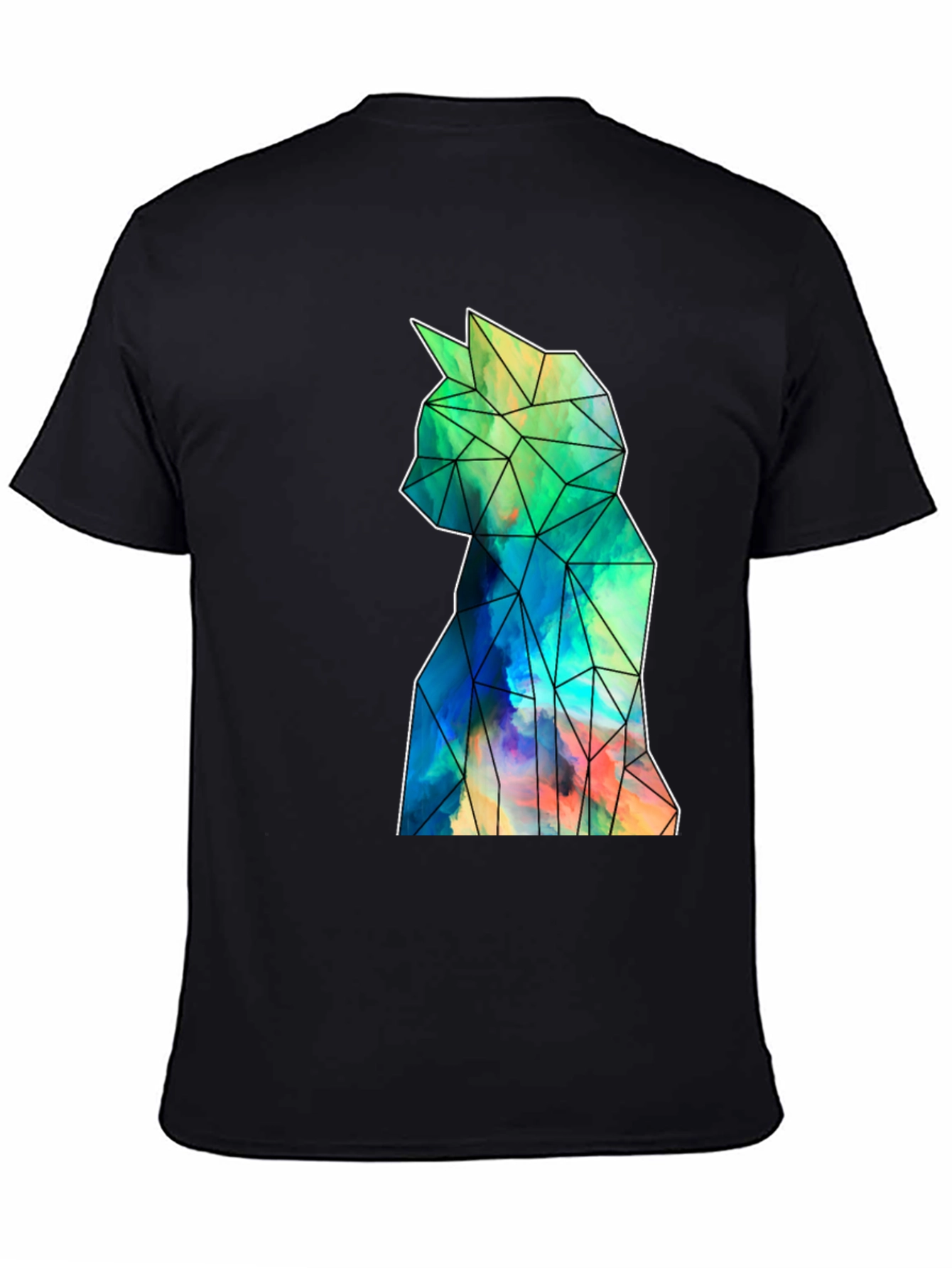 Geometric Cat Art Black T-Shirt - Stylish Mens Tee