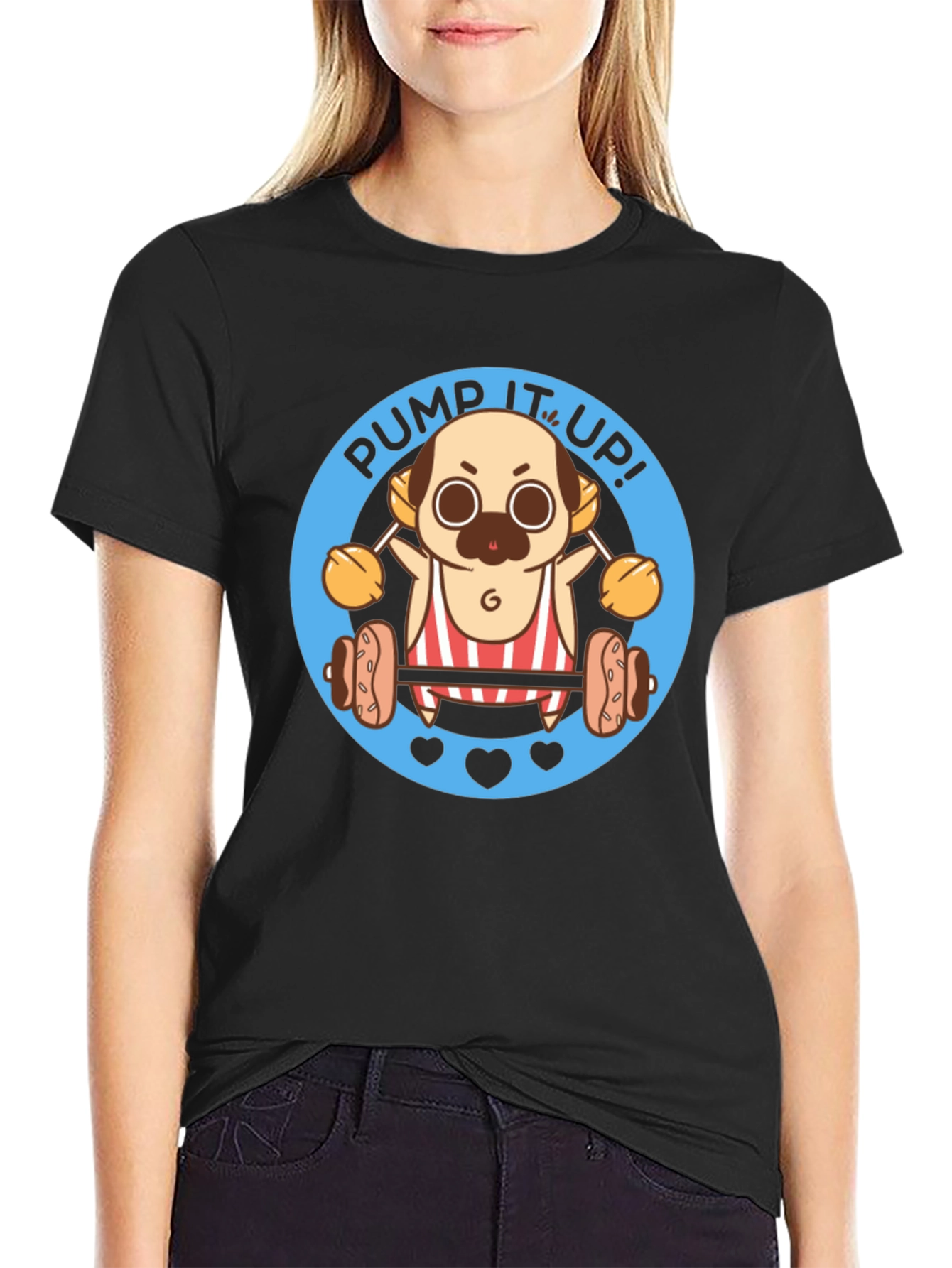 Pug Pump It Up! Black T-Shirt
