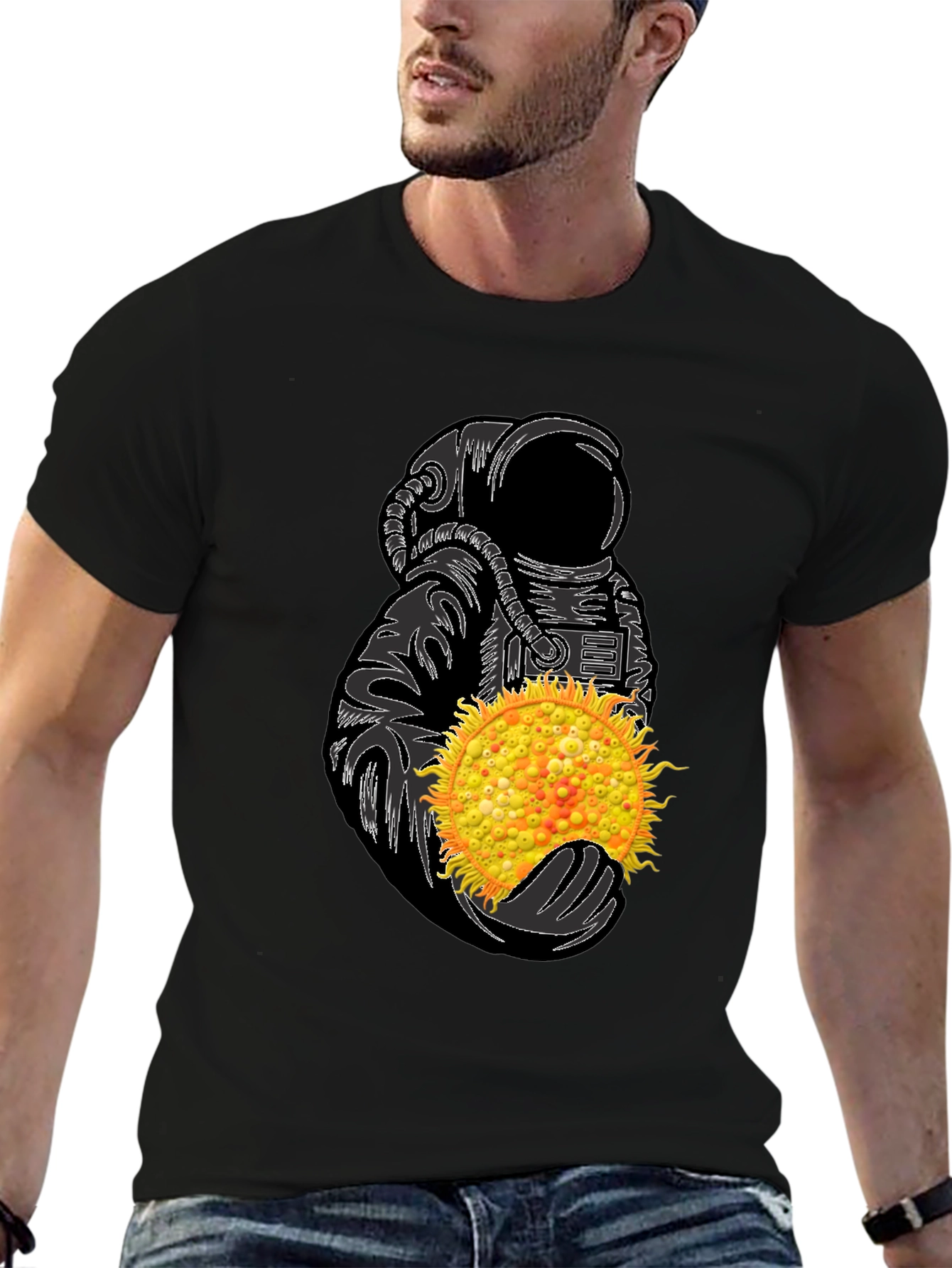 Astronaut Holding Sun Graphic Tee - Unique Space Design