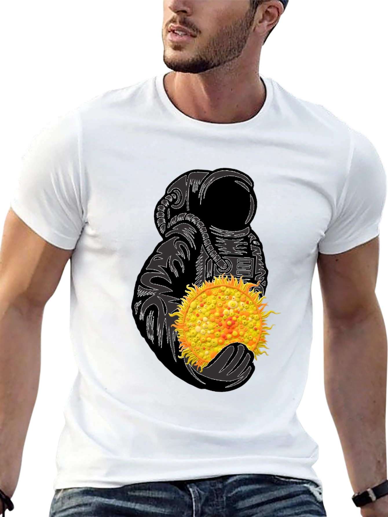 Astronaut Holding Sun Graphic Tee - Unique Space Design