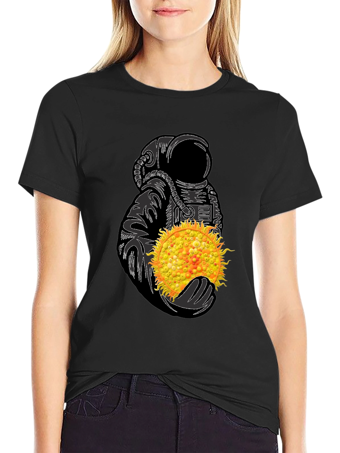 Astronaut Holding Sun Graphic Tee - Unique Space Design