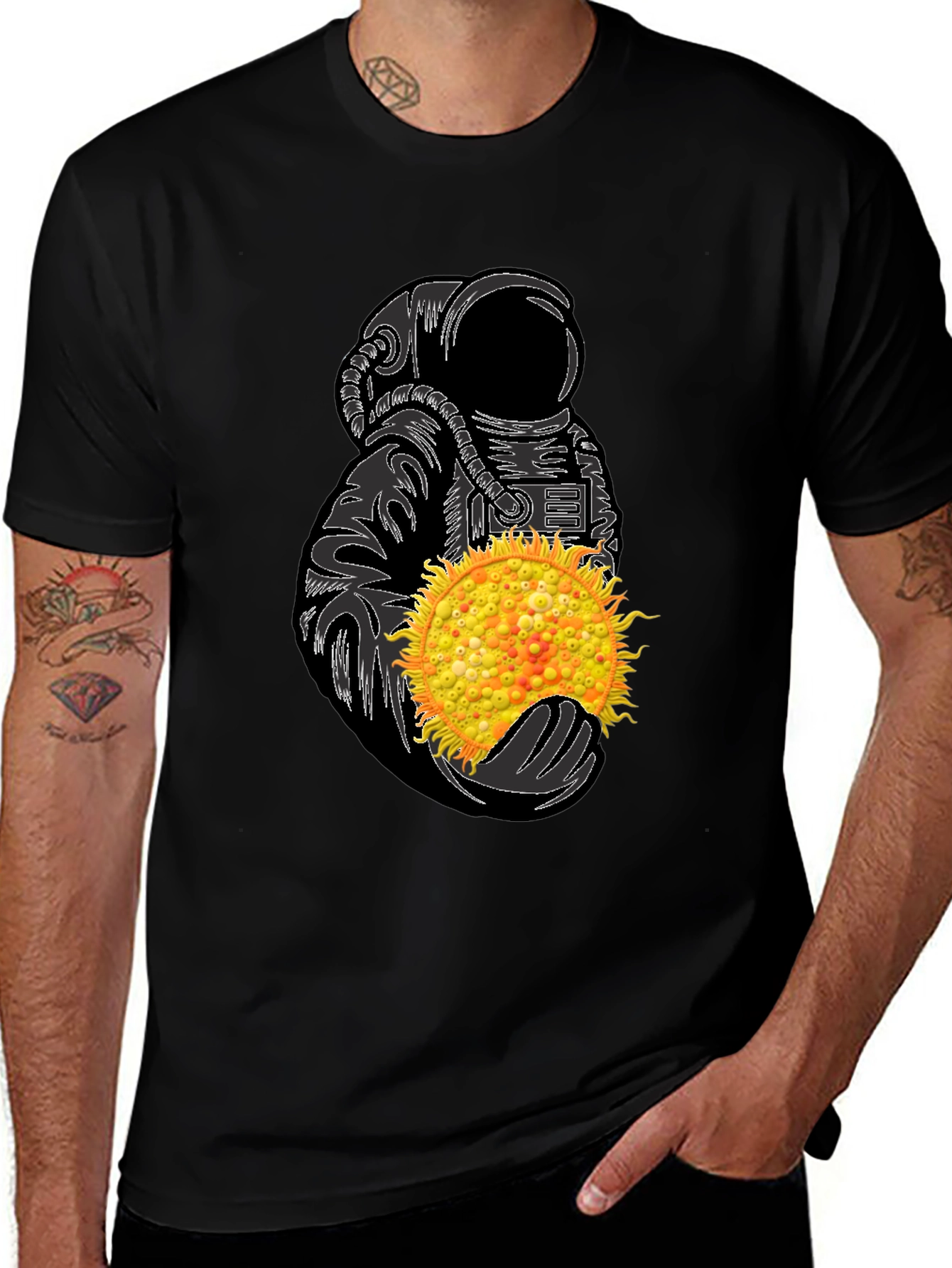 Astronaut Holding Sun Graphic Tee - Unique Space Design