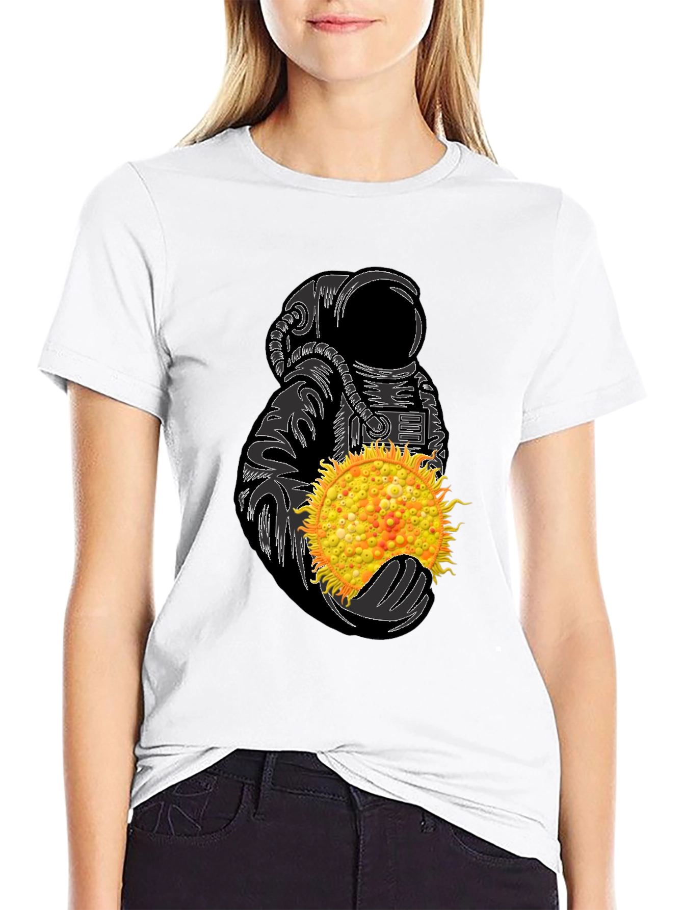 Astronaut Holding Sun Graphic Tee - Unique Space Design