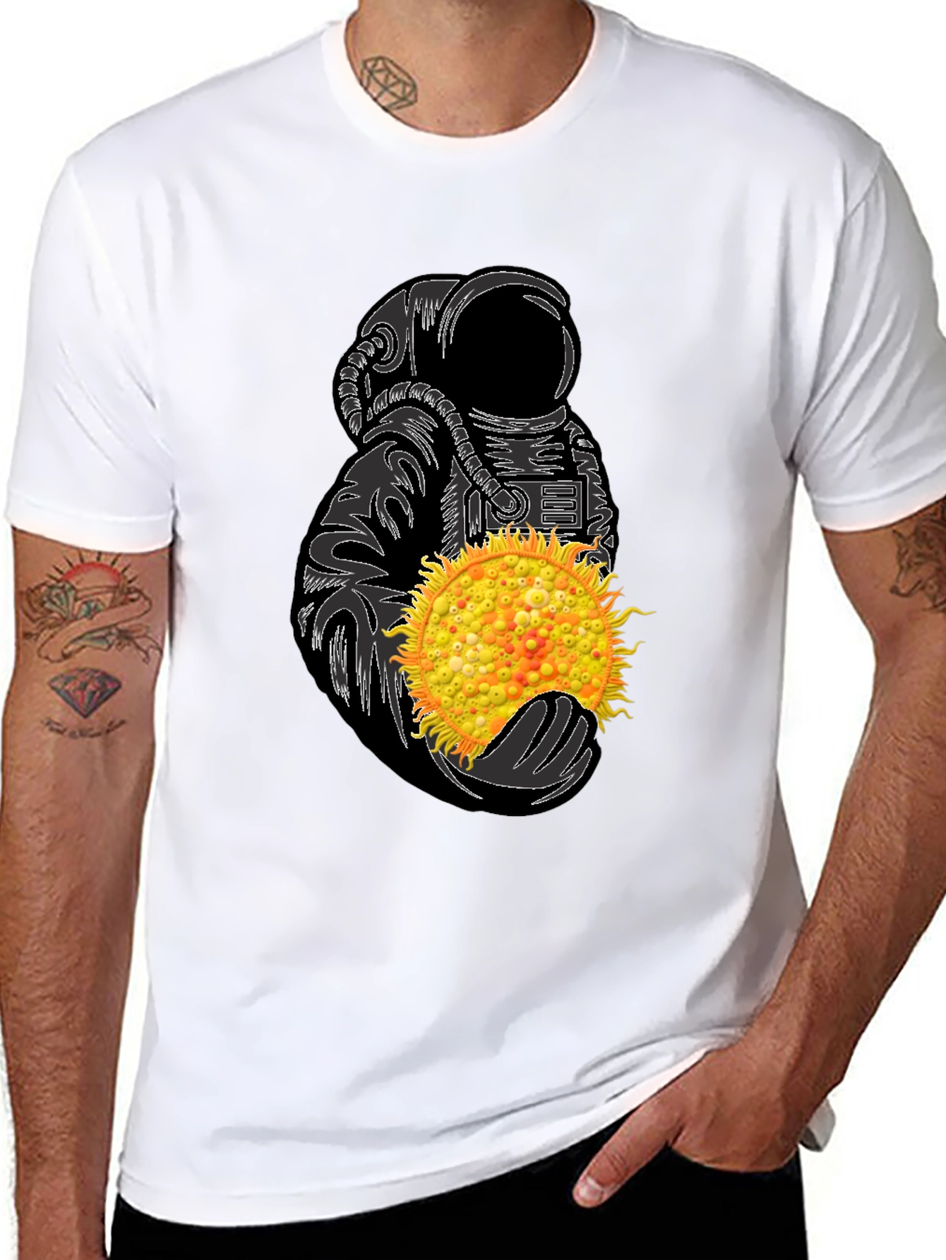 Astronaut Holding Sun Graphic Tee - Unique Space Design