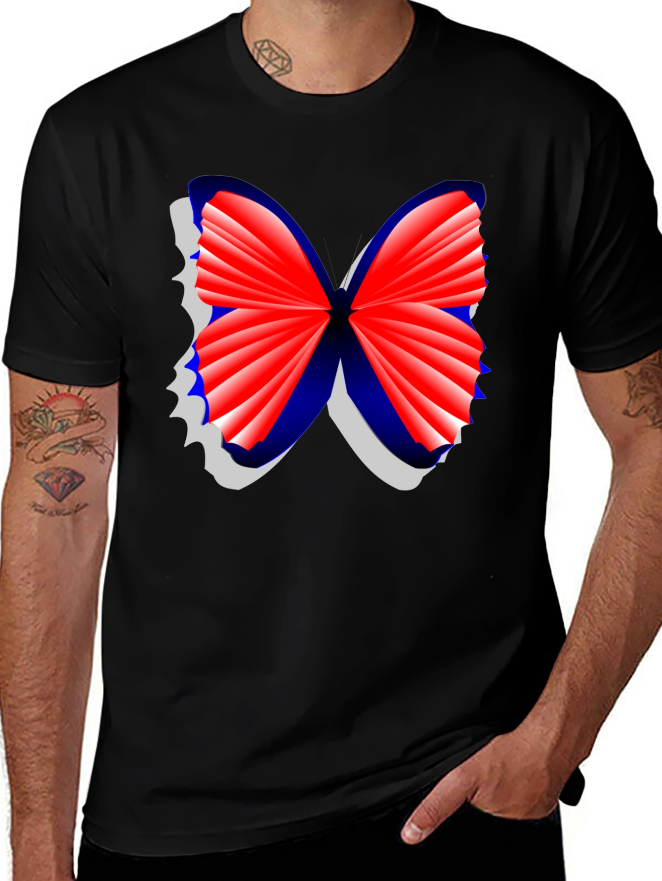 Butterfly Graphic Tee - Stylish Mens Black T-Shirt