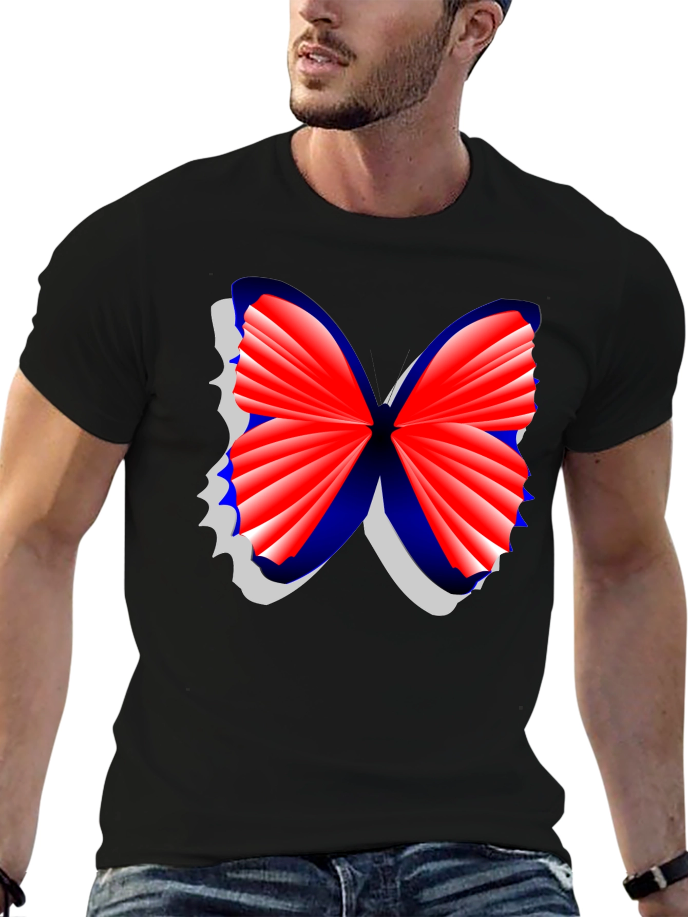 Butterfly Graphic Tee - Stylish Mens Black T-Shirt
