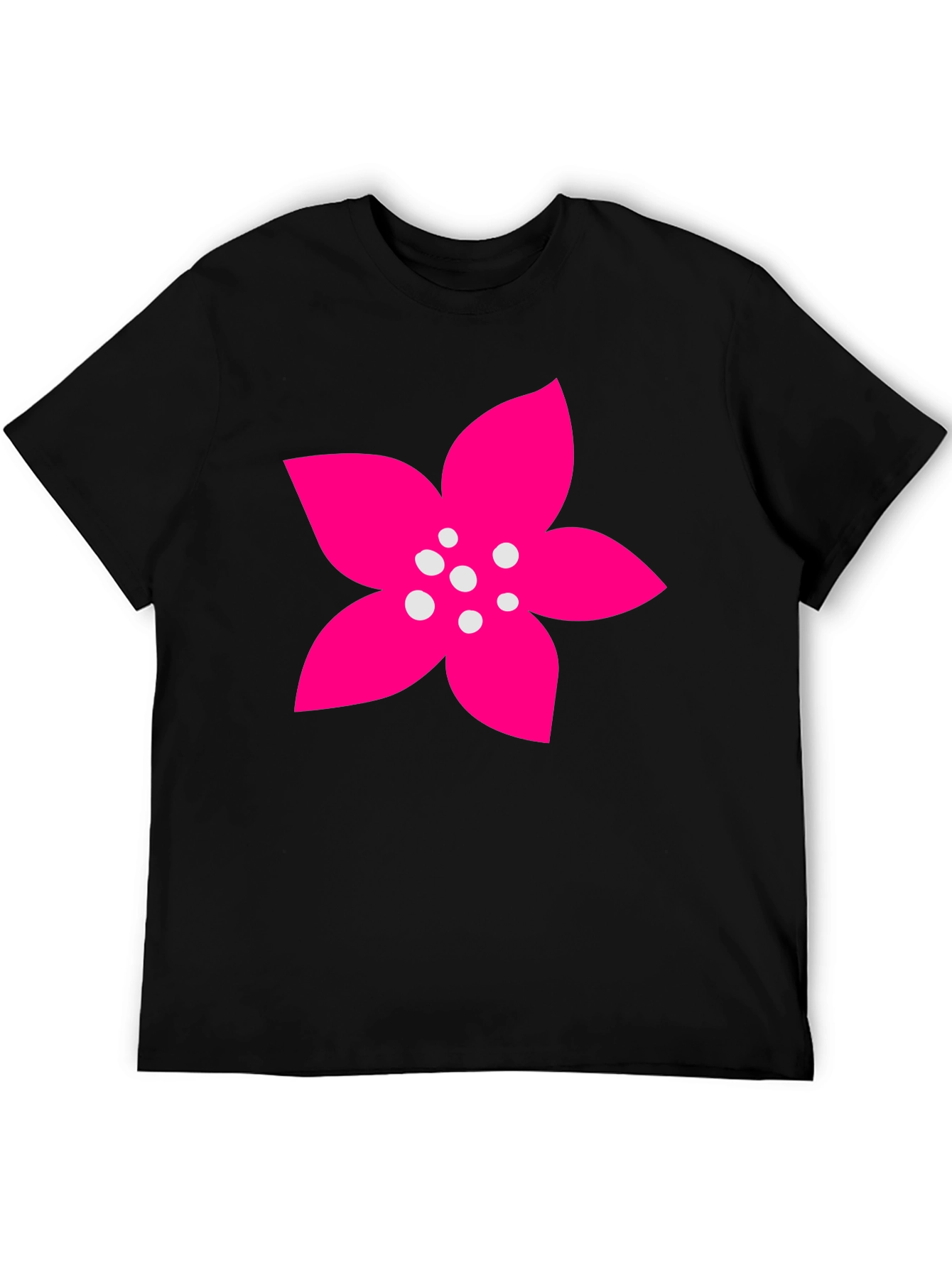 Black T-Shirt with Pink Flower Graphic