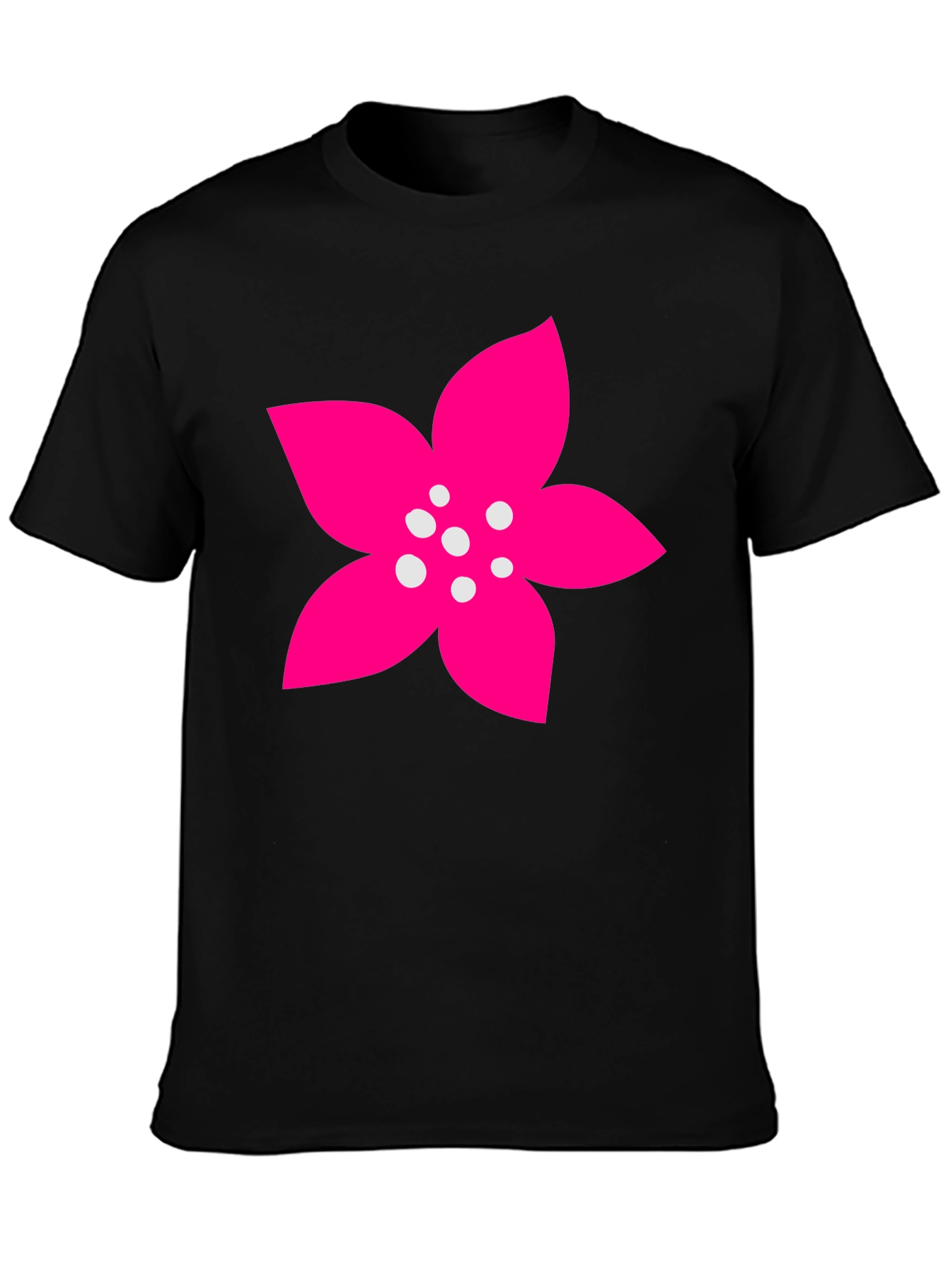 Black T-Shirt with Pink Flower Graphic