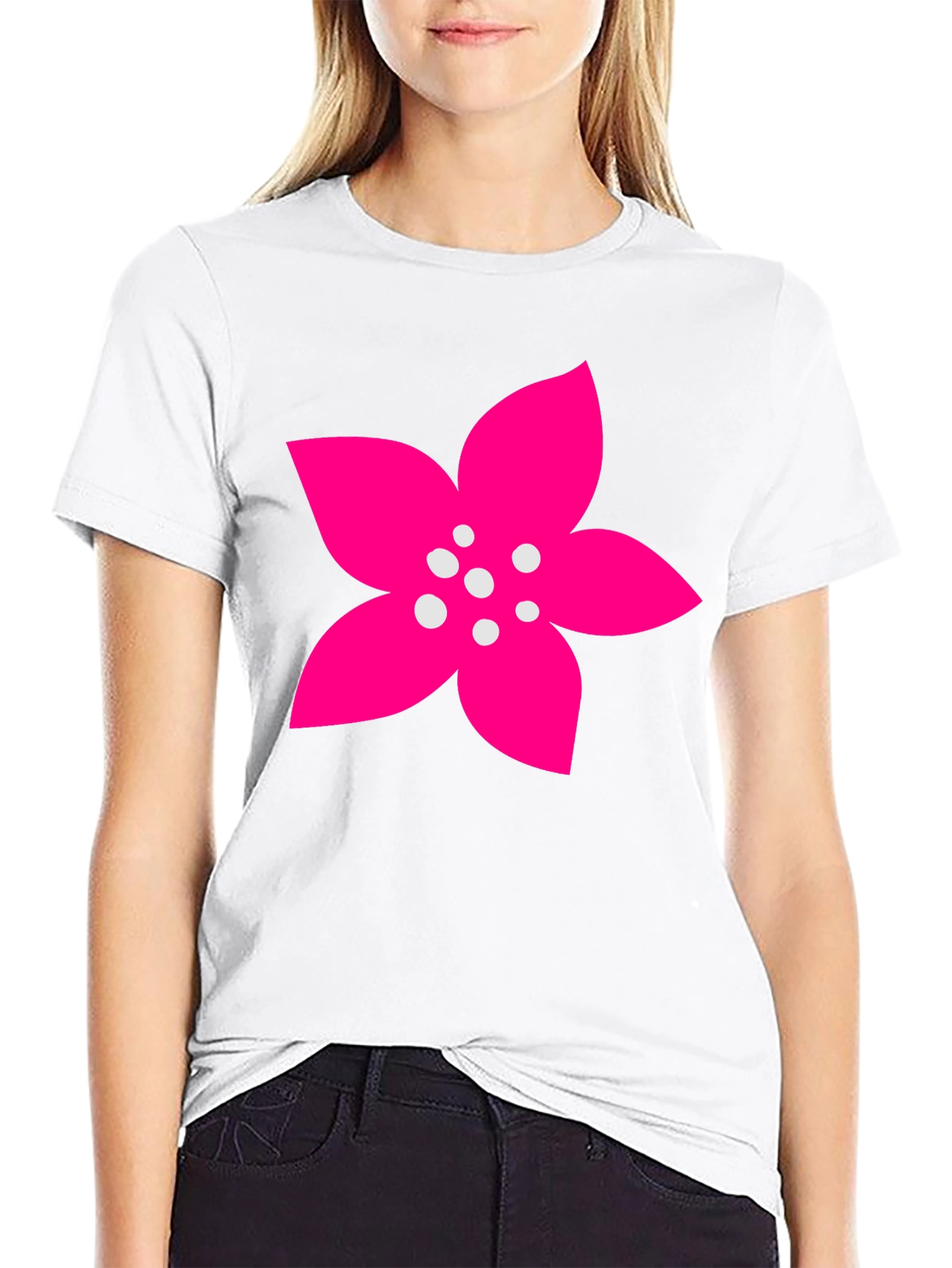 Black T-Shirt with Pink Flower Graphic