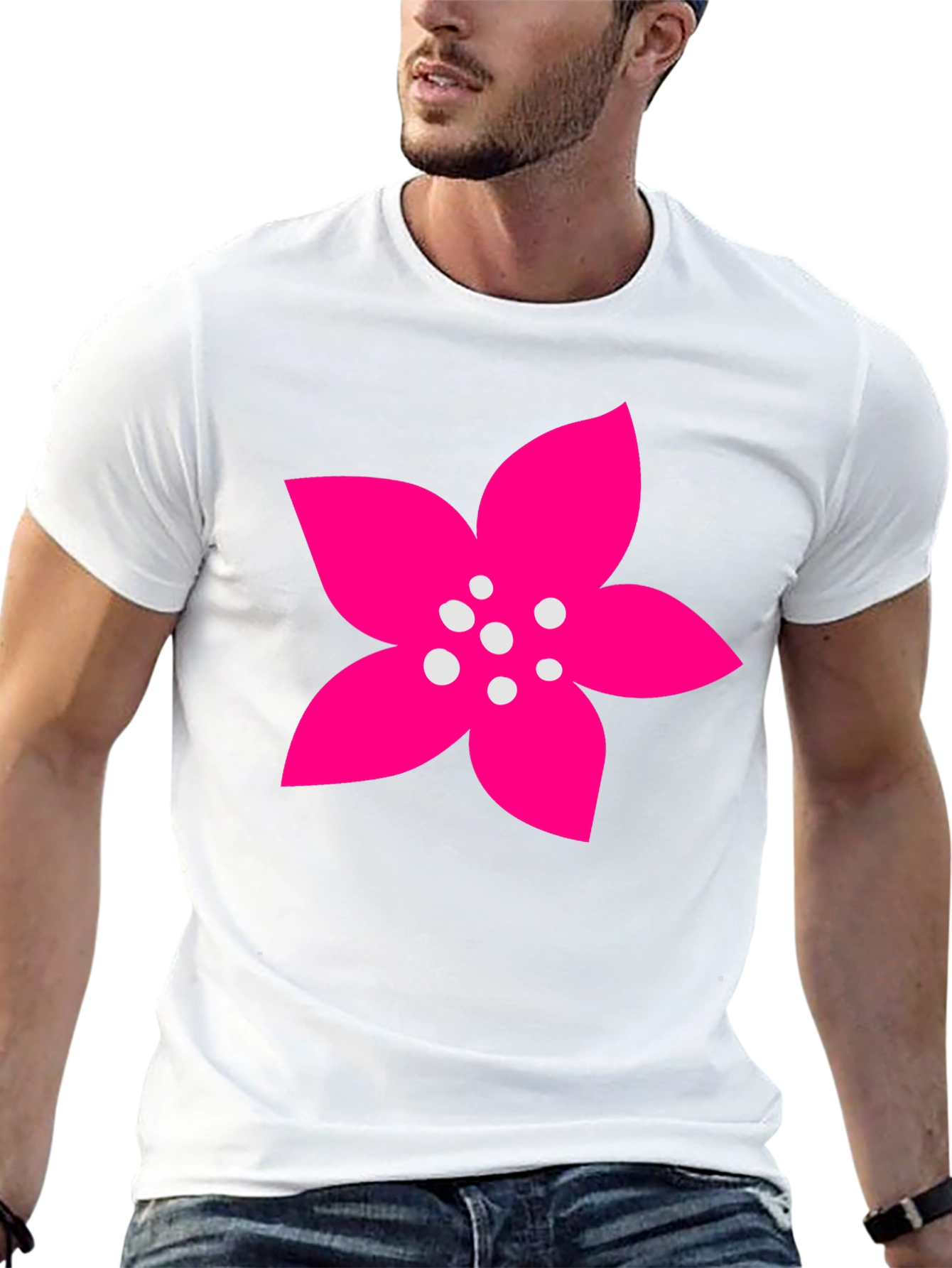 Black T-Shirt with Pink Flower Graphic