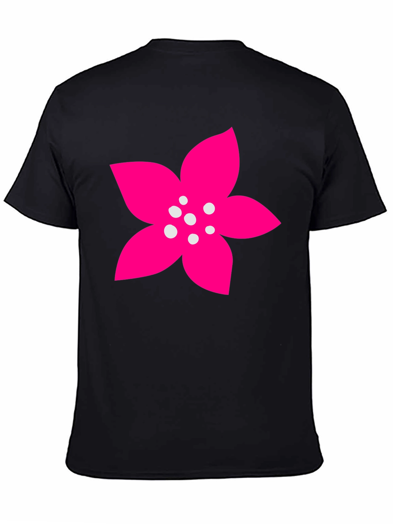 Black T-Shirt with Pink Flower Graphic