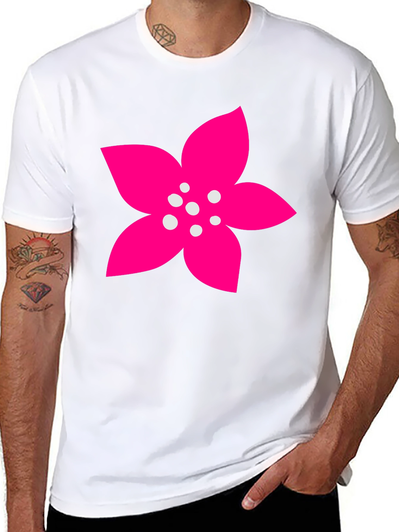 Black T-Shirt with Pink Flower Graphic