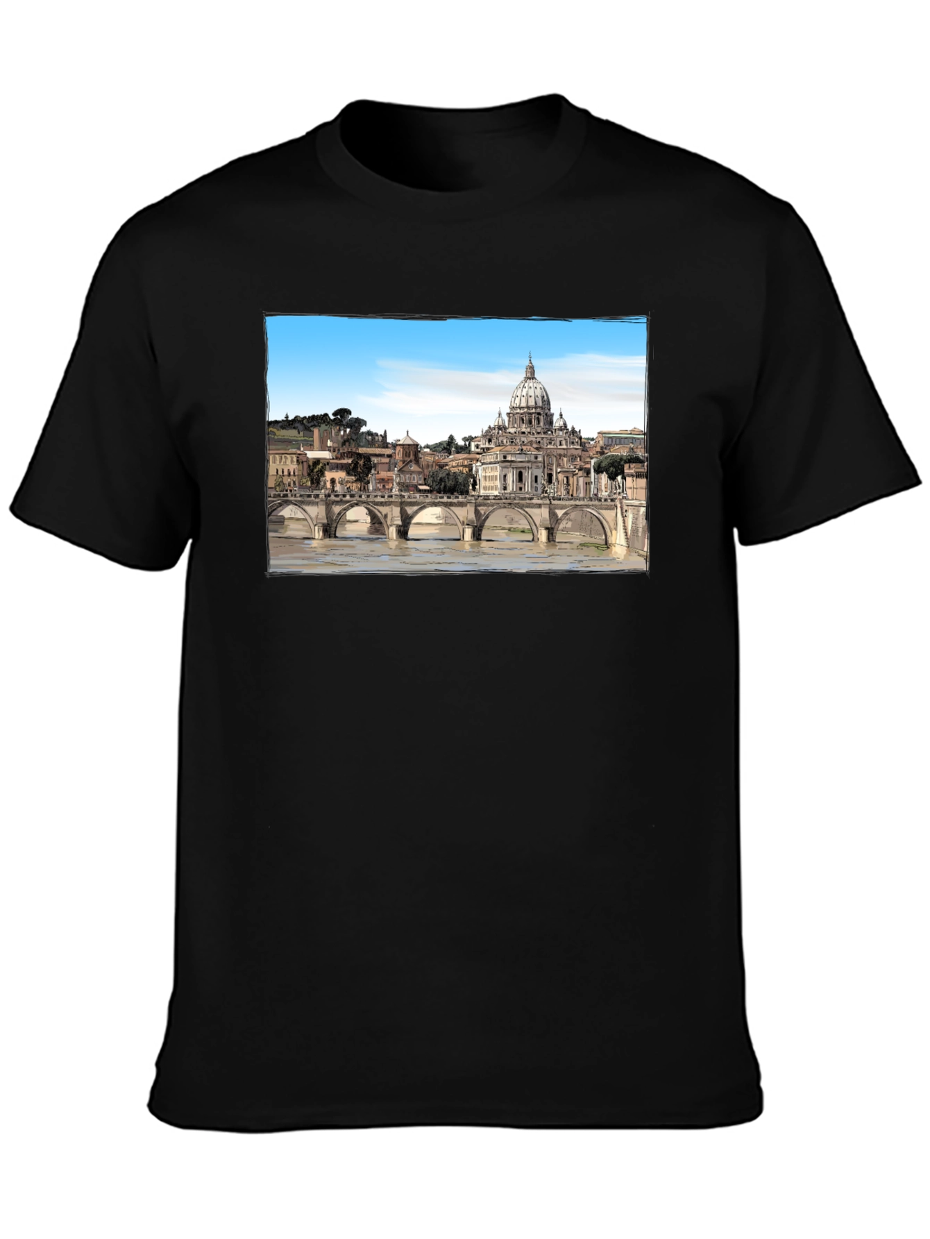 Rome Skyline T-Shirt - Black Cotton Graphic Tee