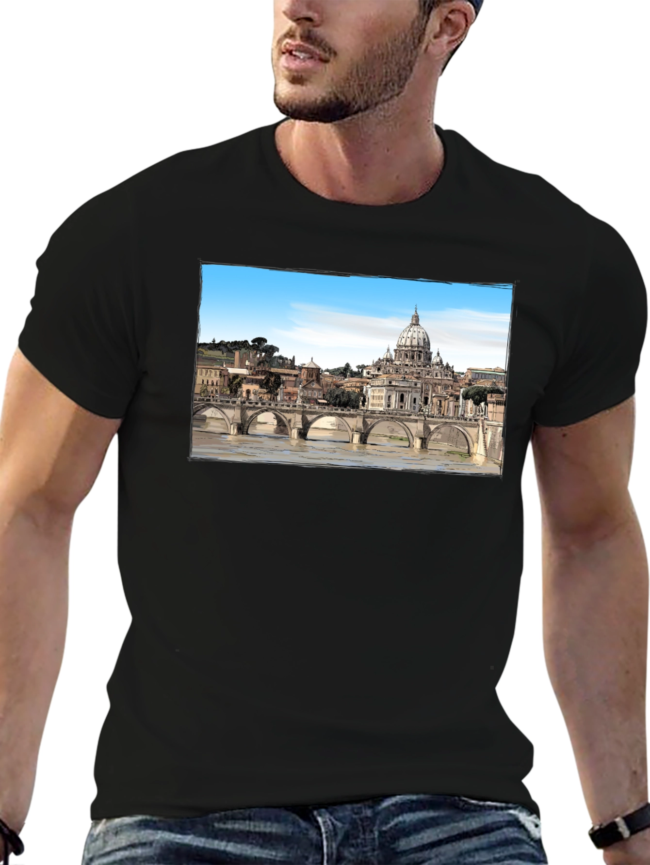 Rome Skyline T-Shirt - Black Cotton Graphic Tee